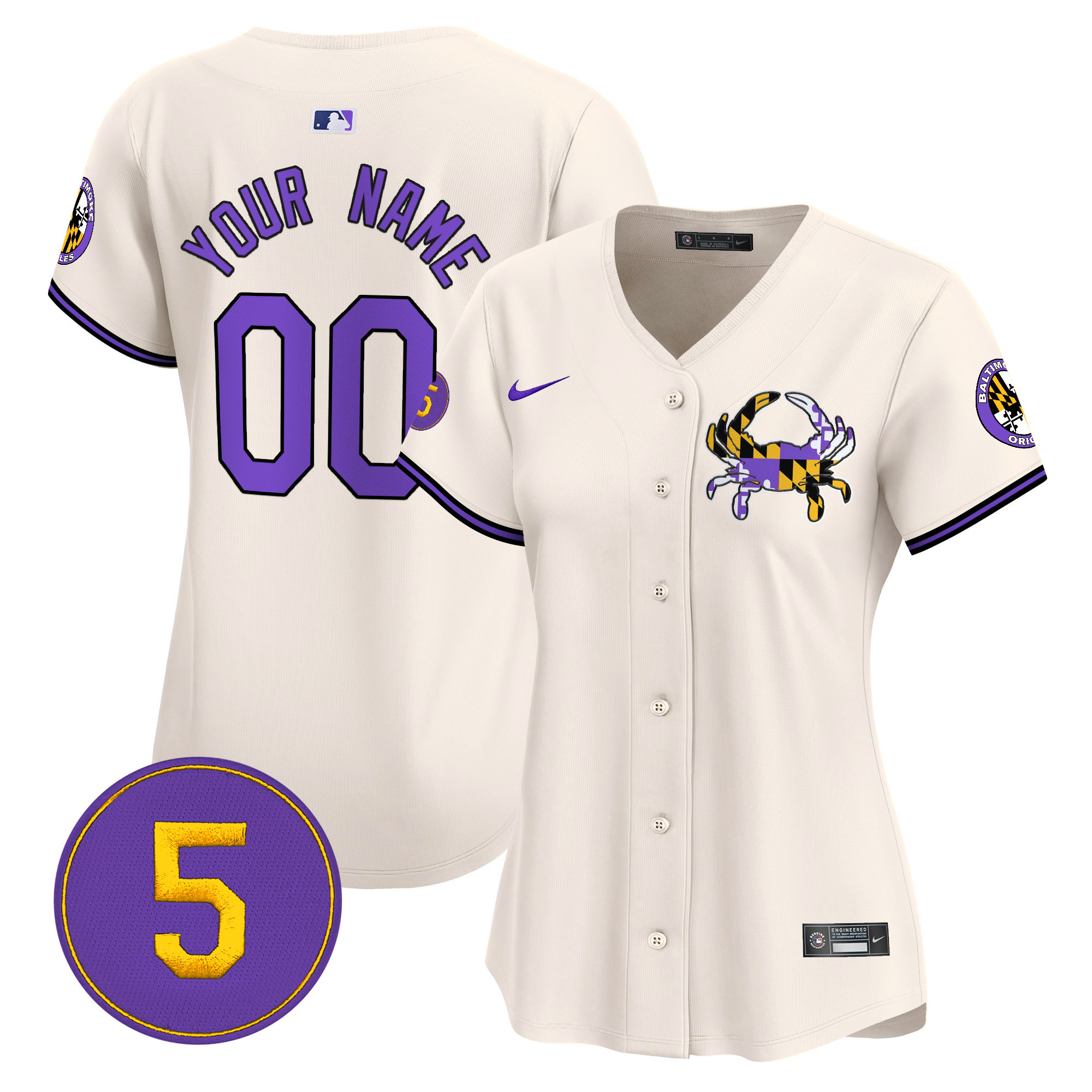 Women Baltimore Orioles Purple Vapor Premier Limited Custom Cream Jersey - All Stitched