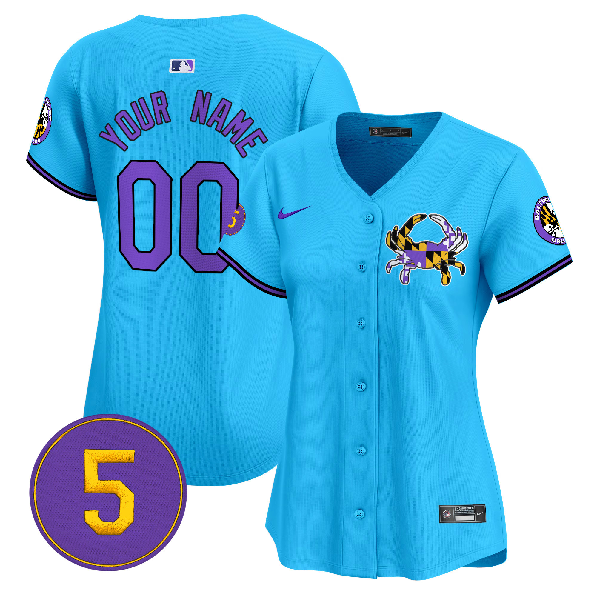 Women Baltimore Orioles Purple Vapor Premier Limited Custom Light Blue Jersey - All Stitched