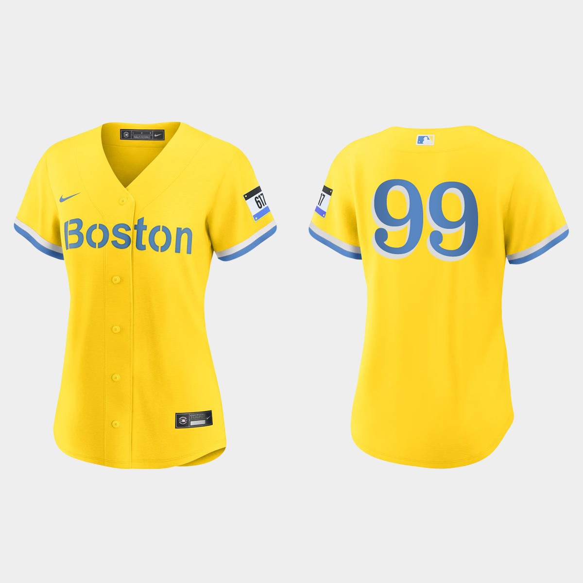 Women Boston Red Sox Alex Verdugo Gold Light Blue 2021 City Connect Jersey
