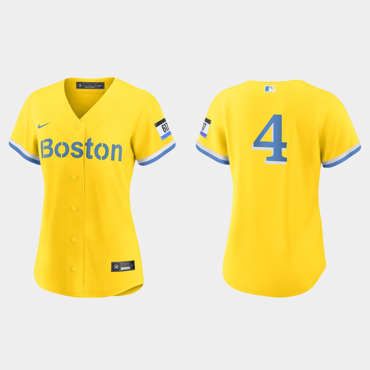 Women Boston Red Sox Carney Lansford Gold Light Blue 2021 City Connect Jersey