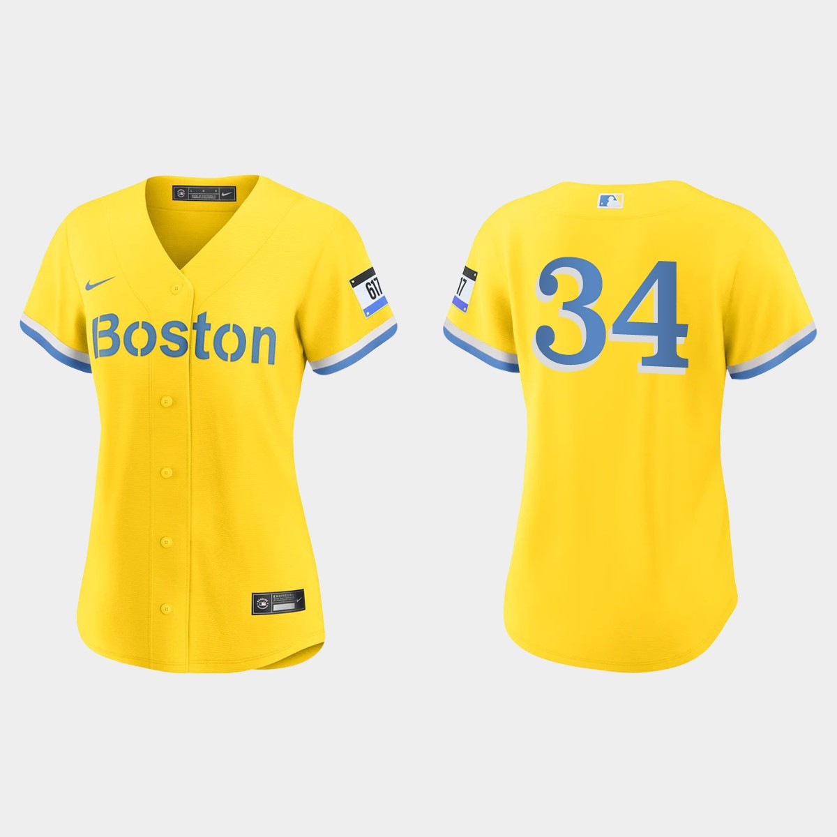 Women Boston Red Sox David Ortiz Gold Light Blue 2021 City Connect Jersey