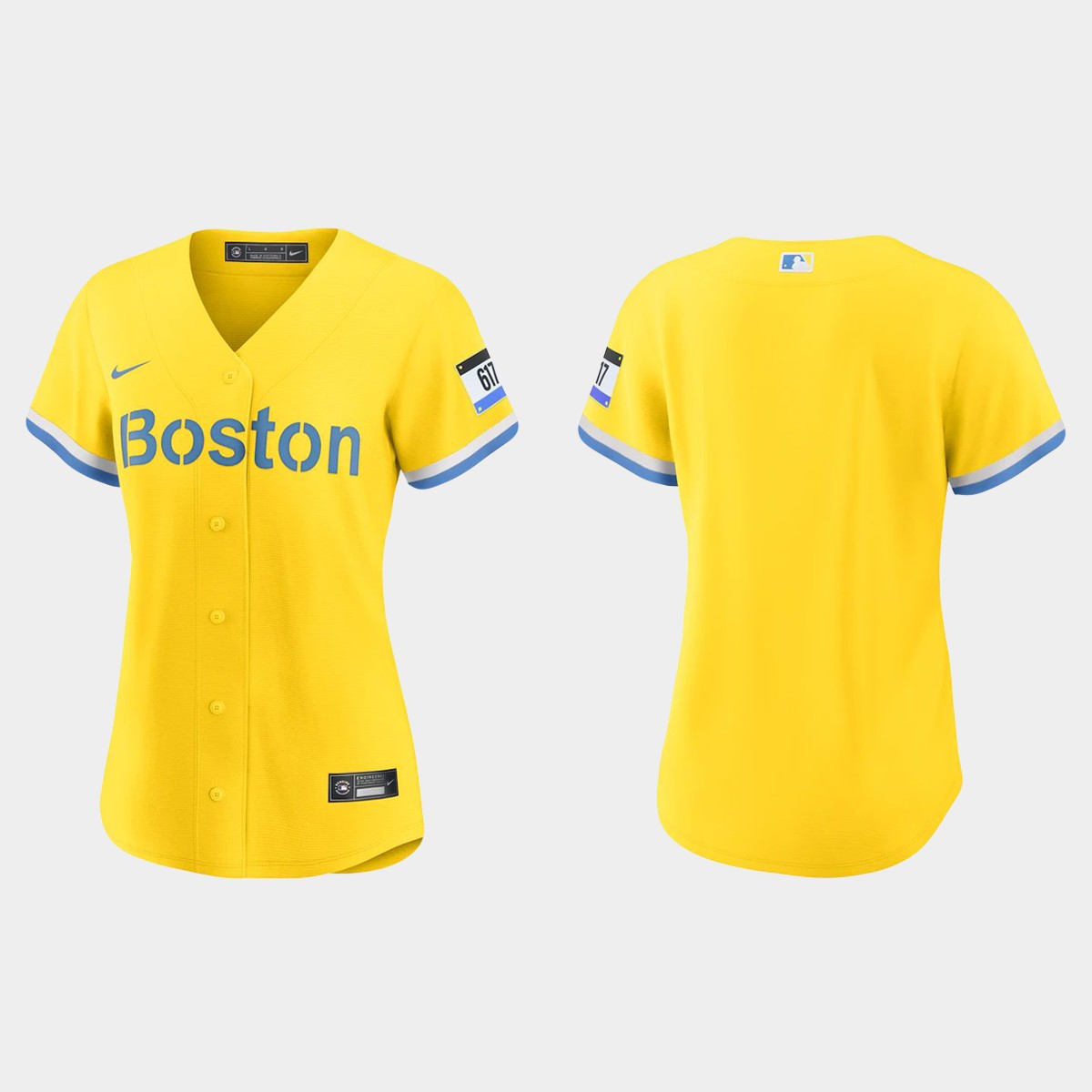 Women Boston Red Sox Gold Light Blue 2021 City Connect Jersey