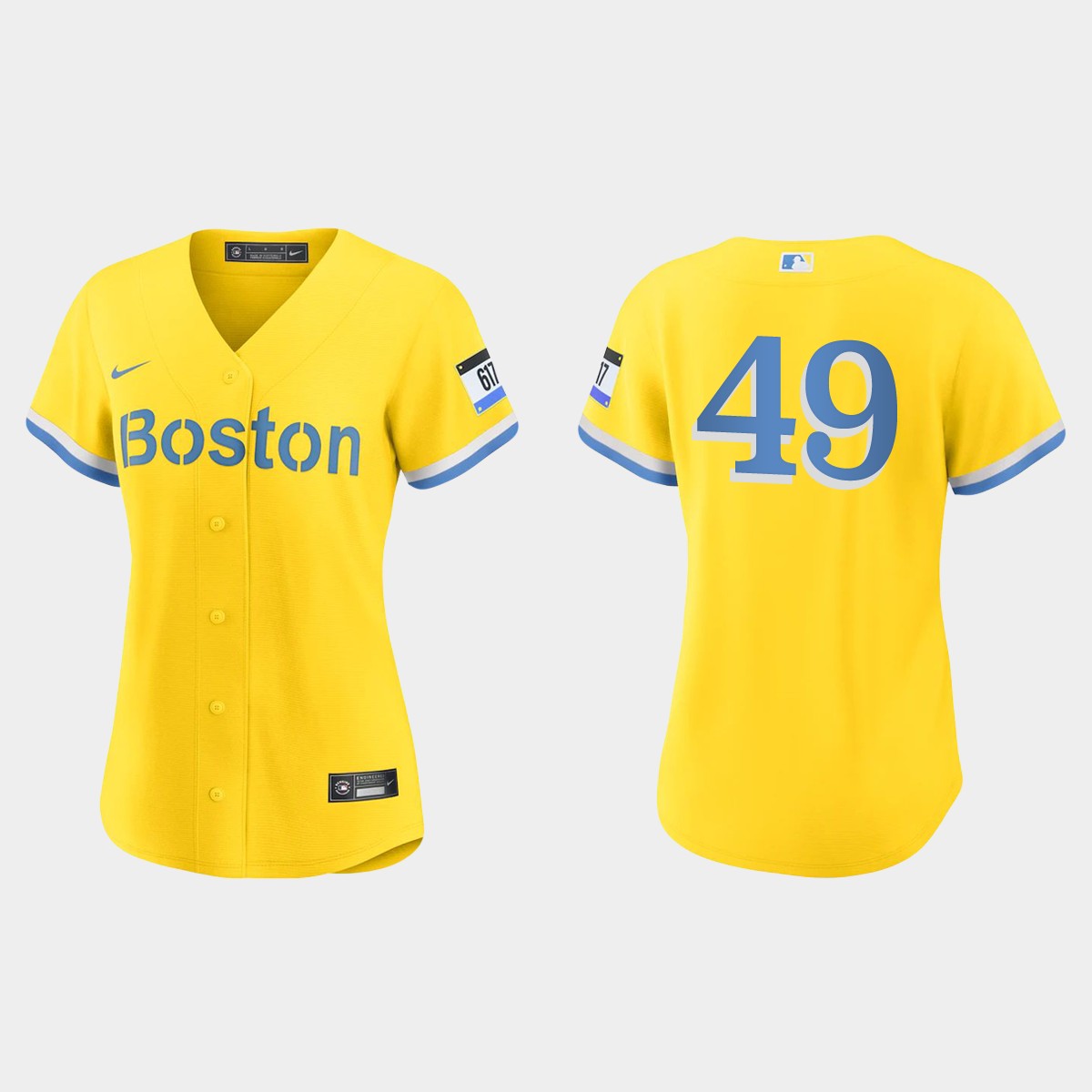 Women Boston Red Sox Tim Wakefield Gold Light Blue 2021 City Connect Jersey