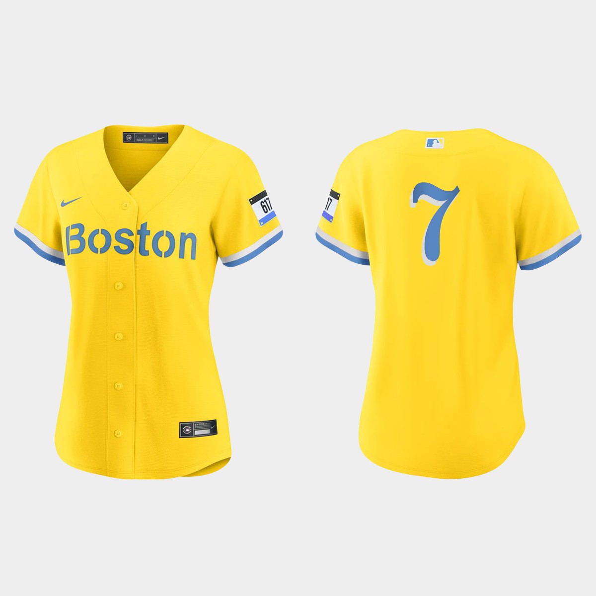 Women Boston Red Sox Trot Nixon Gold Light Blue 2021 City Connect Jersey