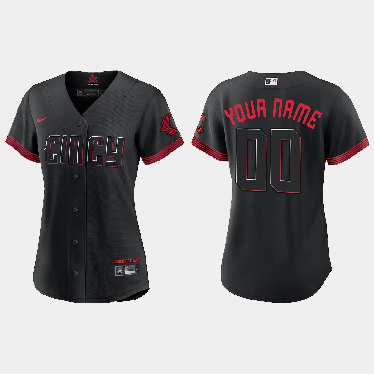 Women Cincinnati Reds Custom Black 2023 City Connect Jersey