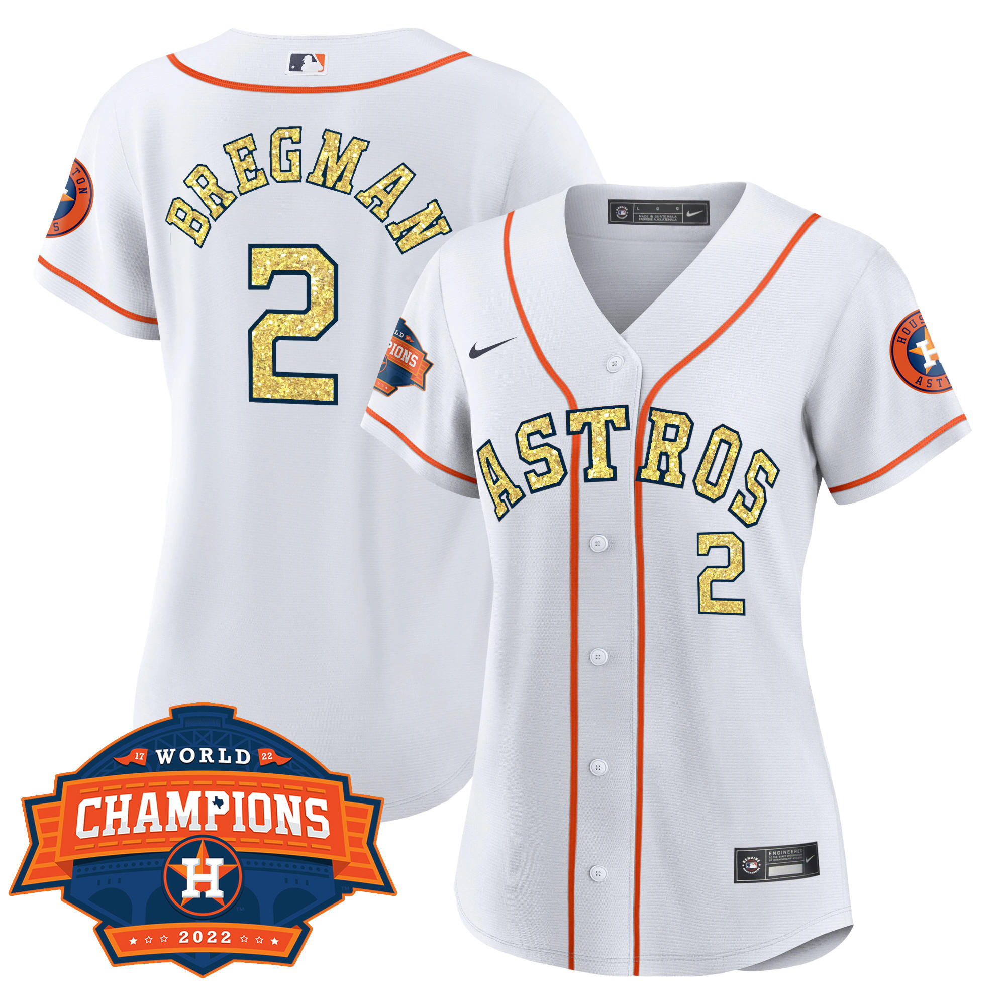 Women Cool Base Alex Bregman Houston Astros Special White Gold 2022 World Series Champions Patch Jersey ñ All Stitched