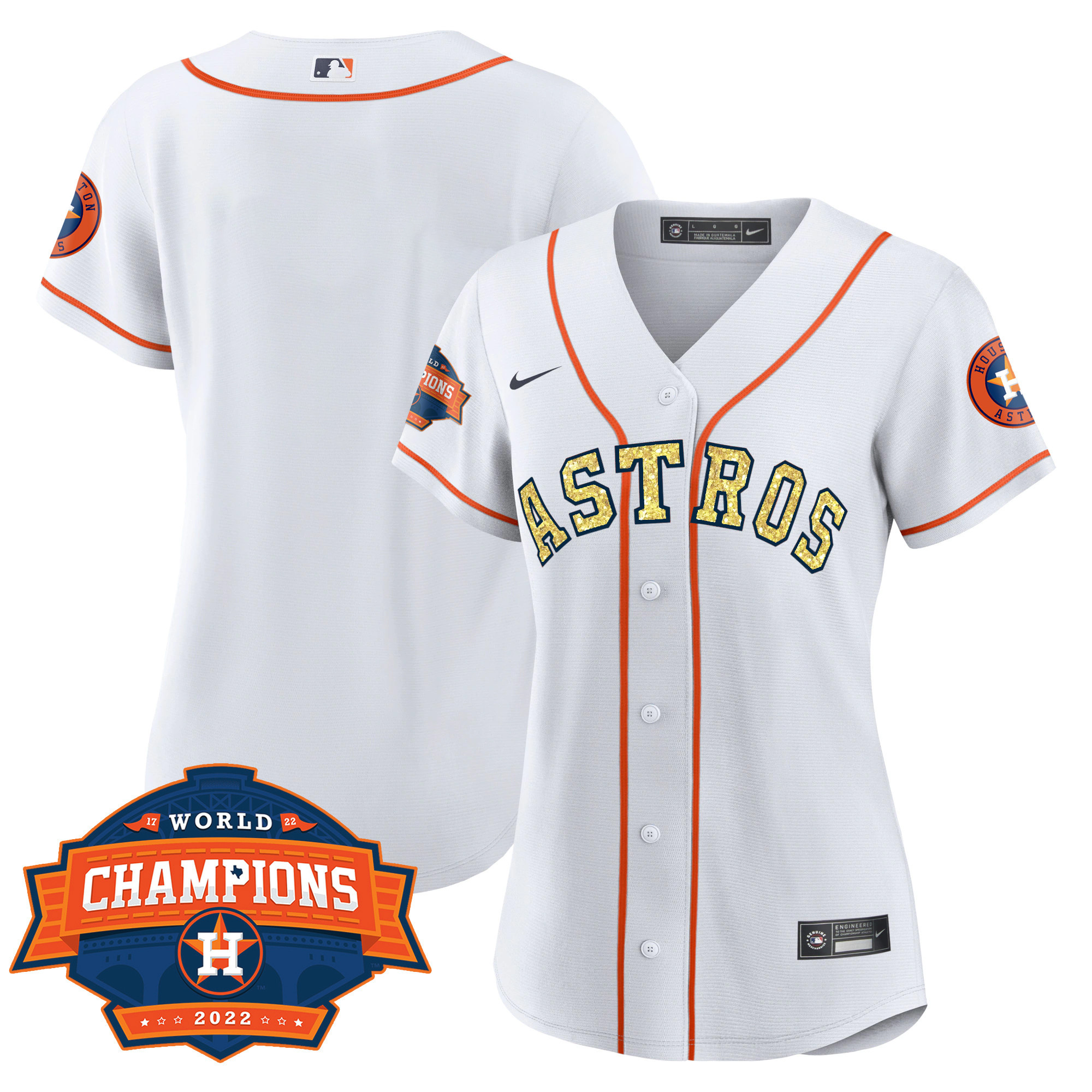 Women Cool Base Houston Astros Special White Gold 2022 World Series Champions Patch Jersey ñ All Stitched