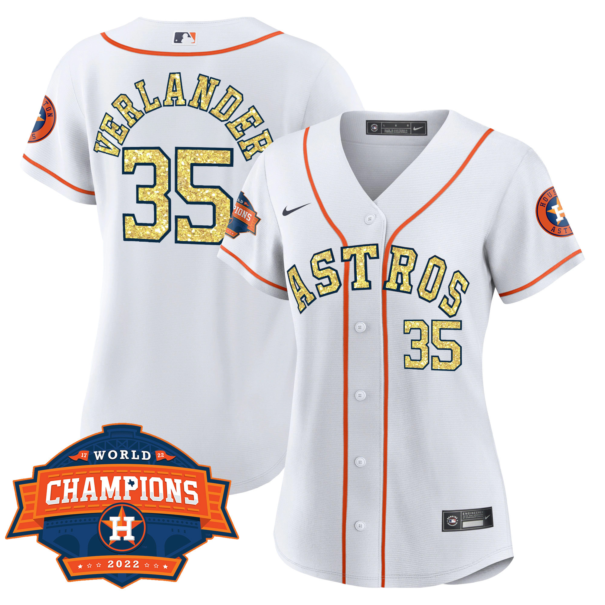 Women Cool Base Justin Verlander Houston Astros Special White Gold 2022 World Series Champions Patch Jersey ñ All Stitched