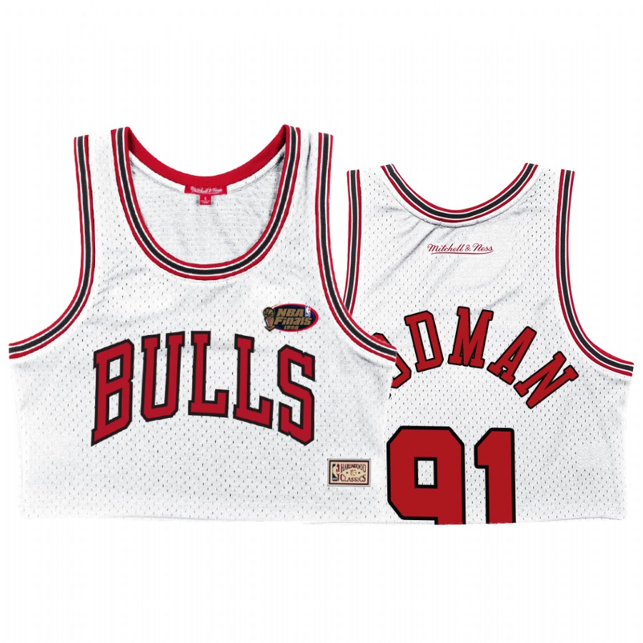 Women Dennis Rodman Chicago Bulls White 1996 NBA Finals #91 Hardwood Classics Jersey
