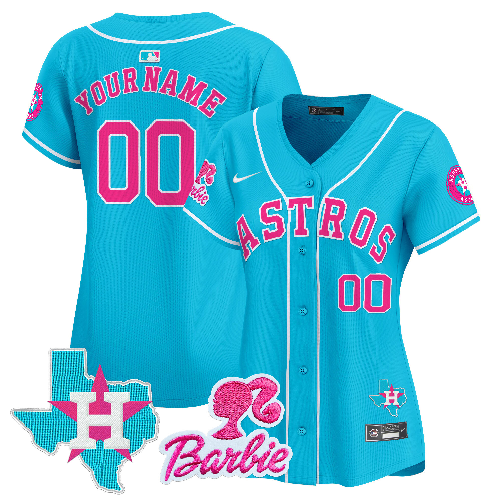 Women Houston Astros Barbie Patch Vapor Premier Limited Custom Light Blue Jersey - All Stitched