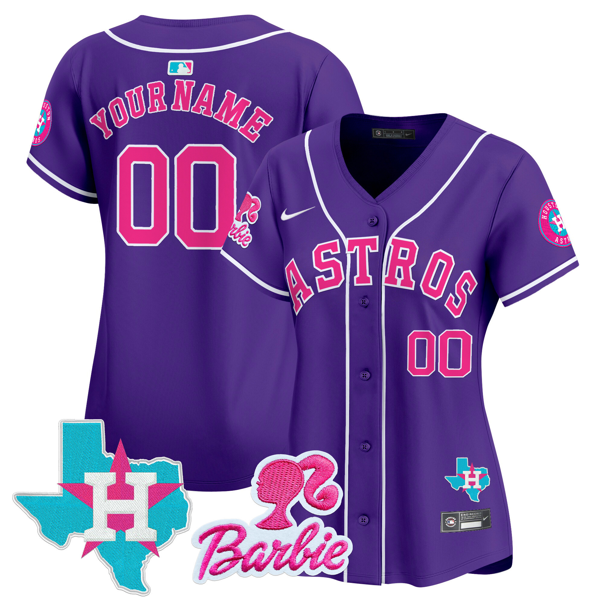 Women Houston Astros Barbie Patch Vapor Premier Limited Custom Purple Jersey - All Stitched