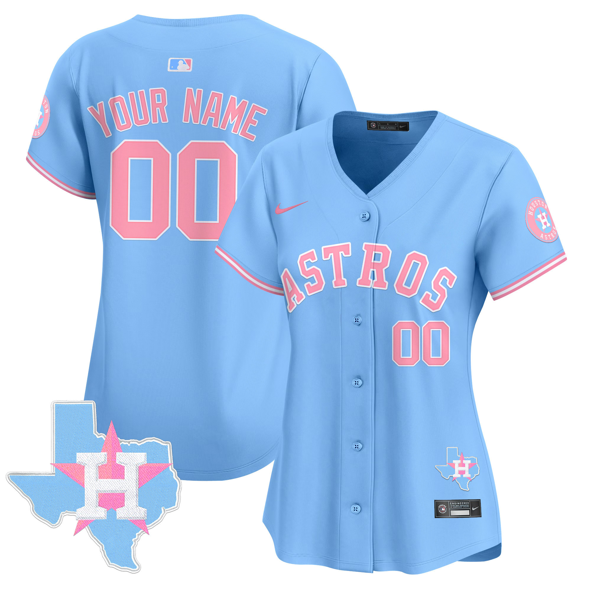 Women Houston Astros Bubblegum Pink Vapor Premier Limited Custom Light Blue Jersey - All Stitched