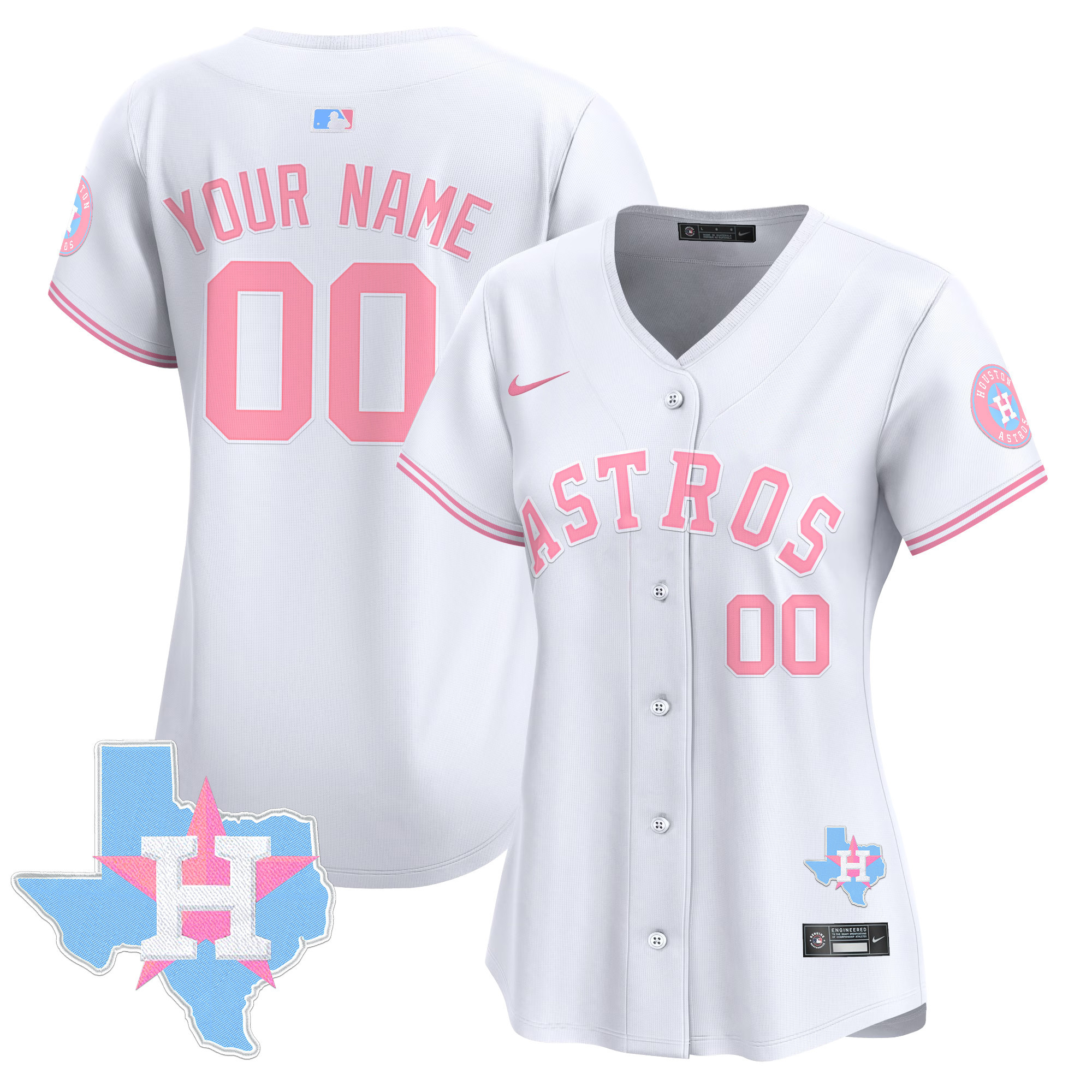 Women Houston Astros Bubblegum Pink Vapor Premier Limited Custom White Jersey - All Stitched