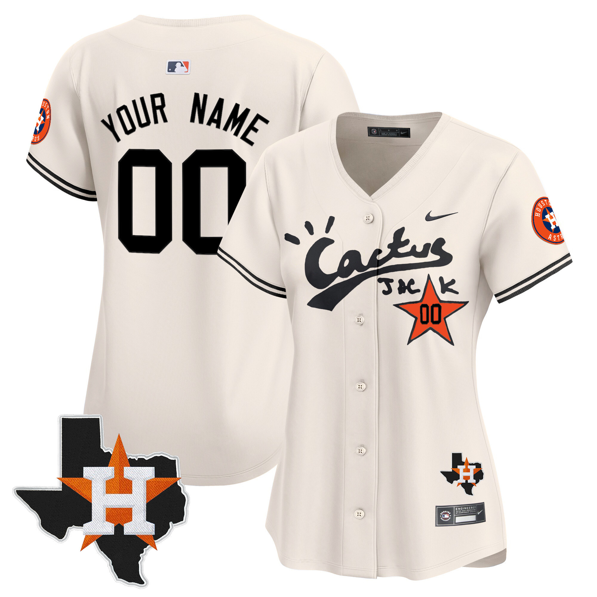 Women Houston Astros Cactus Jack Patch Vapor Premier Limited Custom Cream Jersey V11 - Stitched