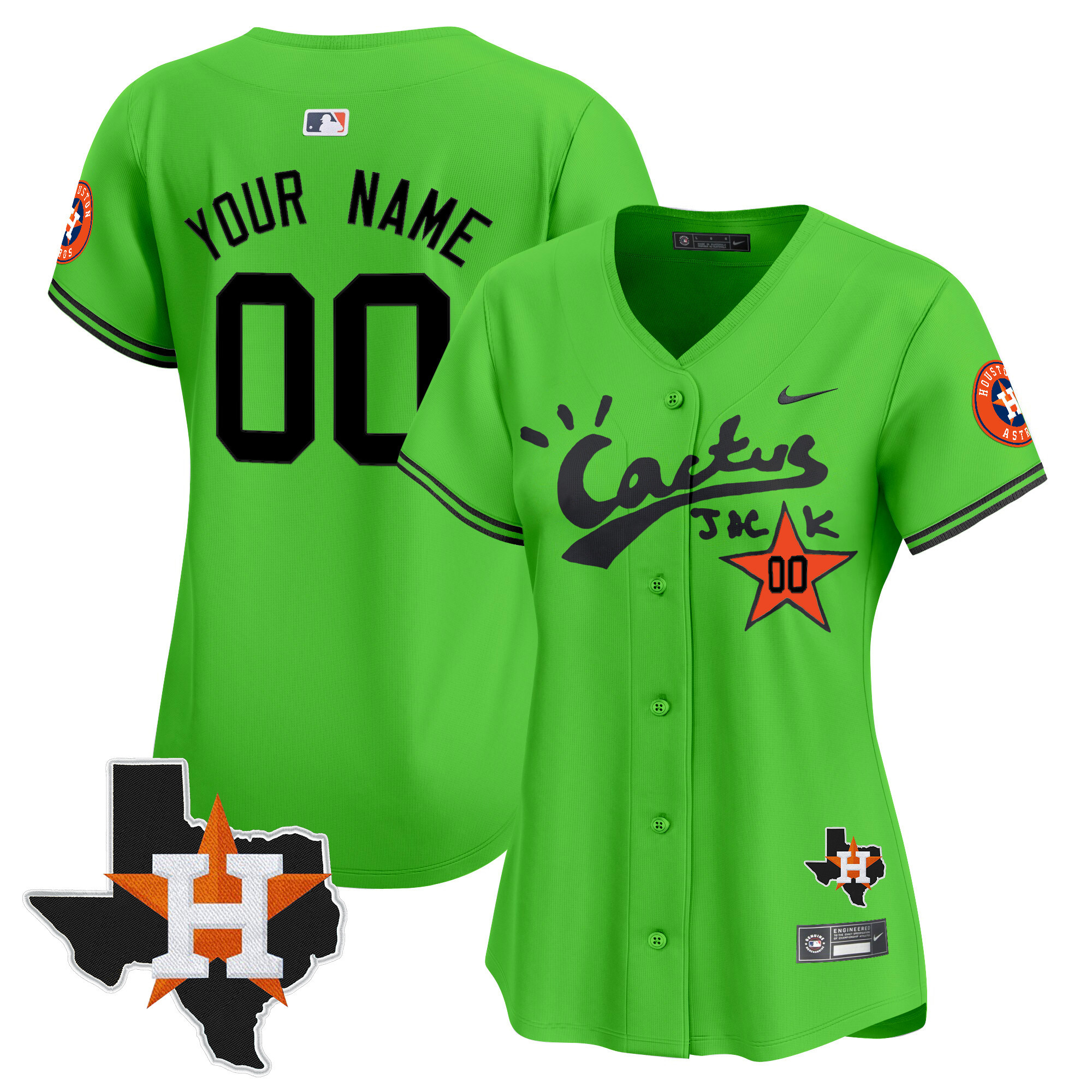 Women Houston Astros Cactus Jack Patch Vapor Premier Limited Custom Green Jersey V11 - Stitched