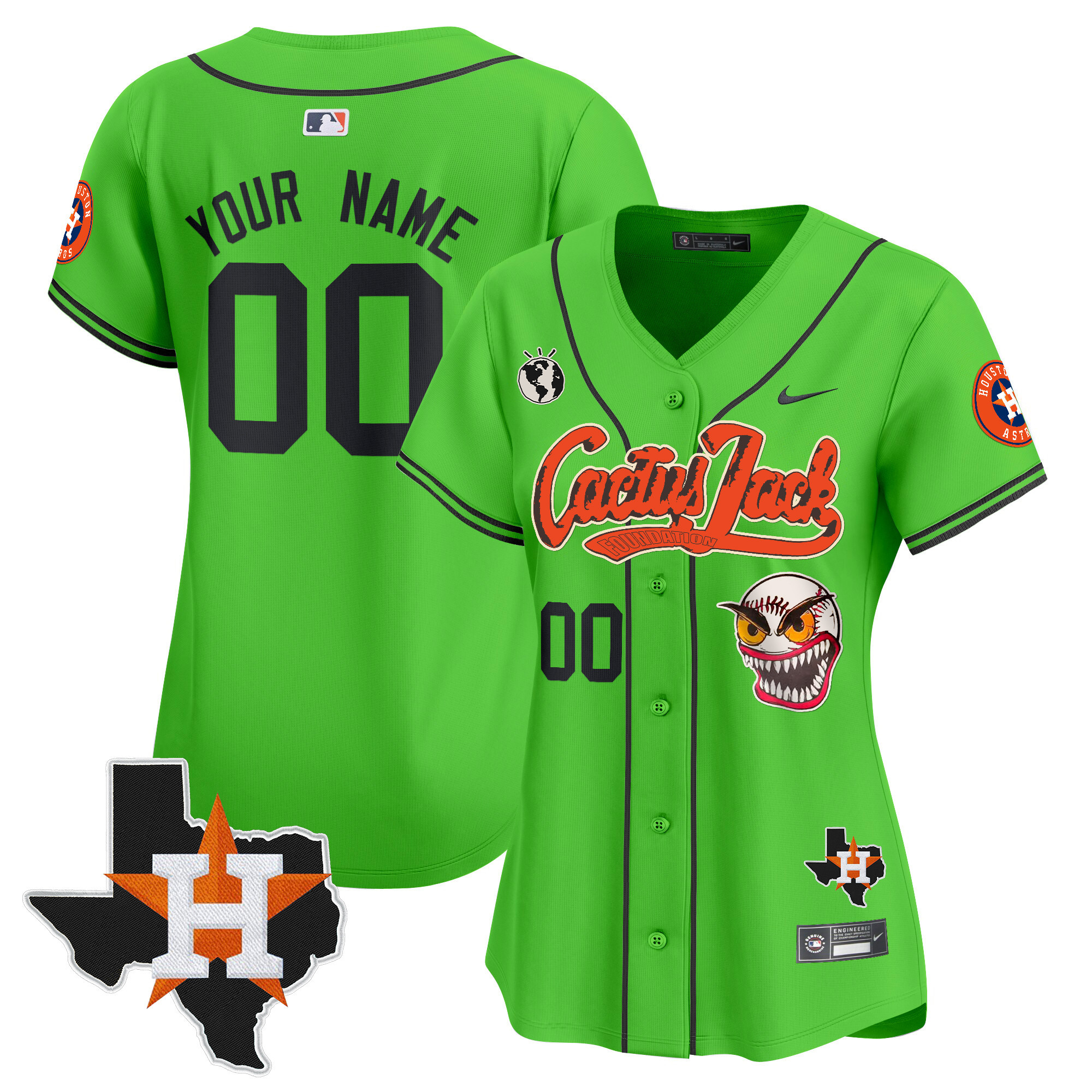 Women Houston Astros Cactus Jack Patch Vapor Premier Limited Custom Green Jersey V12 - Stitched
