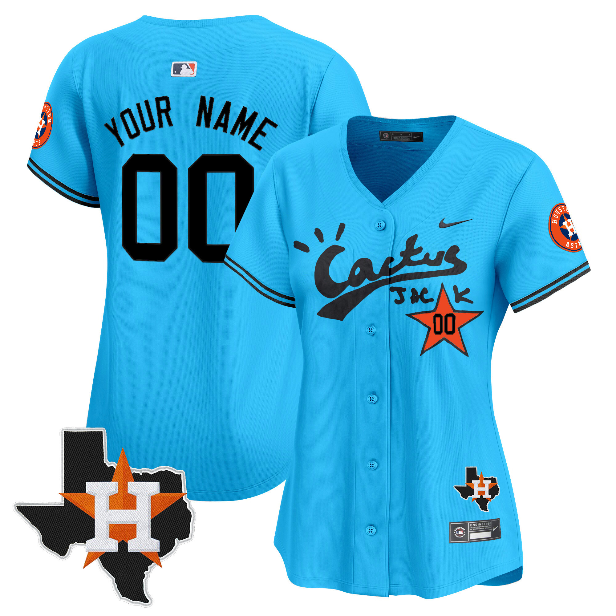 Women Houston Astros Cactus Jack Patch Vapor Premier Limited Custom Light Blue Jersey V11 - Stitched