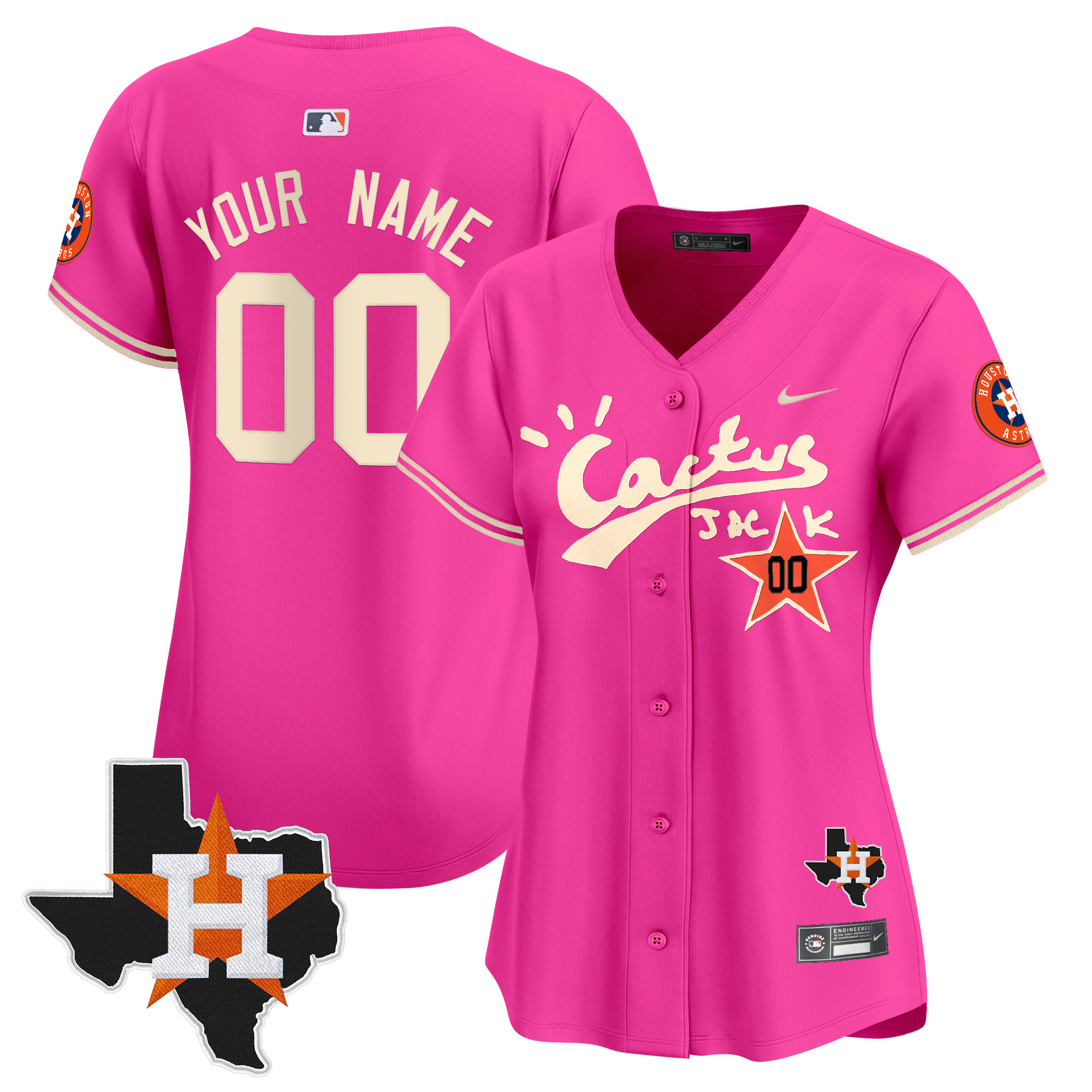 Women Houston Astros Cactus Jack Patch Vapor Premier Limited Custom Pink Jersey V11 - Stitched
