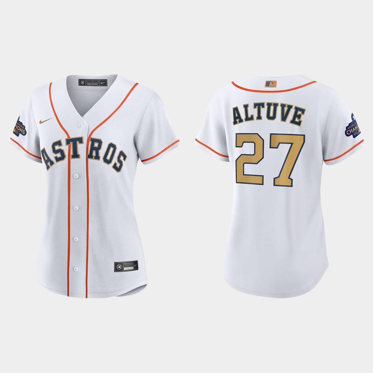 Women Houston Astros Jose Altuve White 2023 Gold Collection Jersey