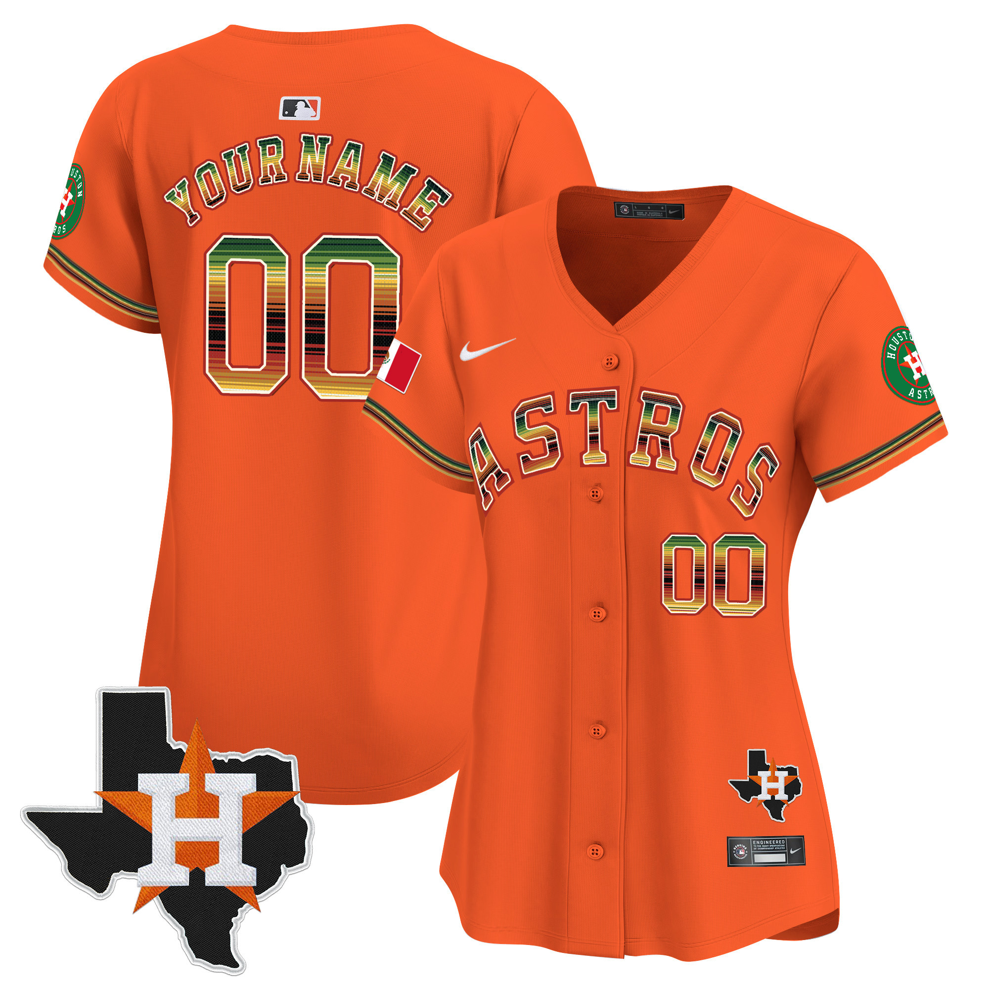 Women Houston Astros Mexico Traditional Style Vapor Premier Limited Custom Orange Jersey - All Stitched