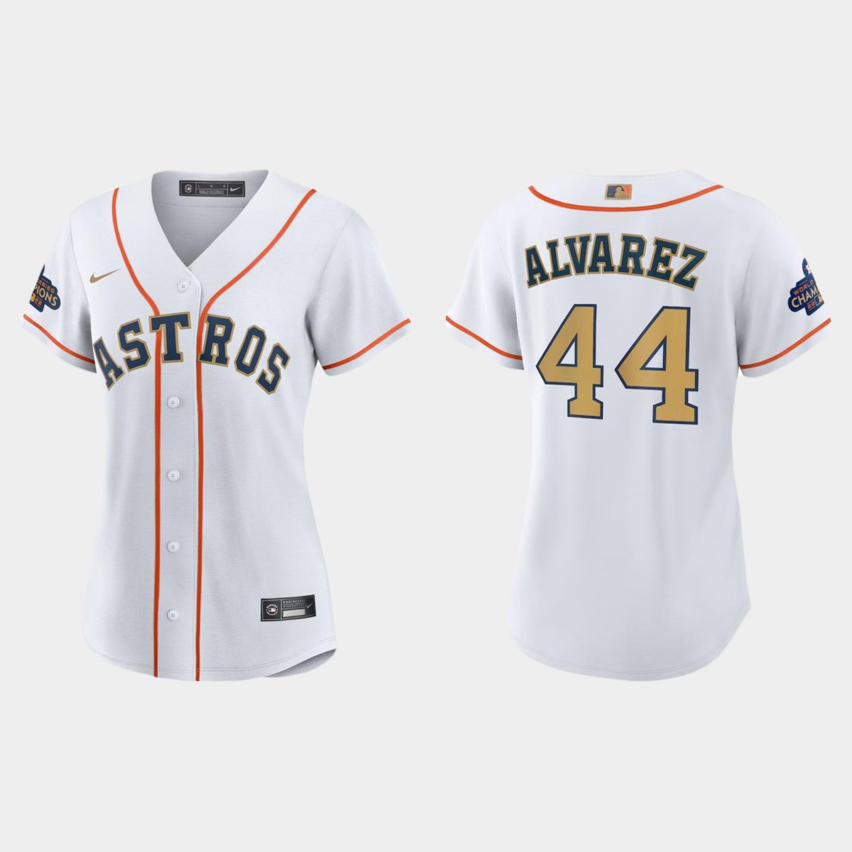 Women Houston Astros Yordan Alvarez White 2023 Gold Collection Jersey