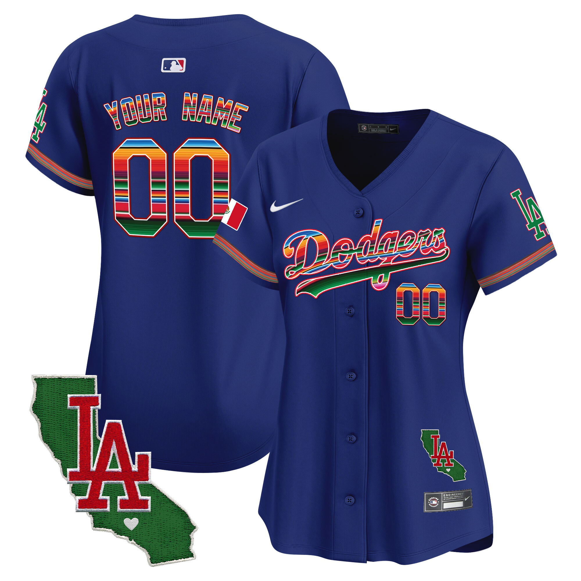 Women Los Angeles Dodgers Mexico California Patch Vapor Premier Limited Custom Royal Jersey V2 - All Stitched