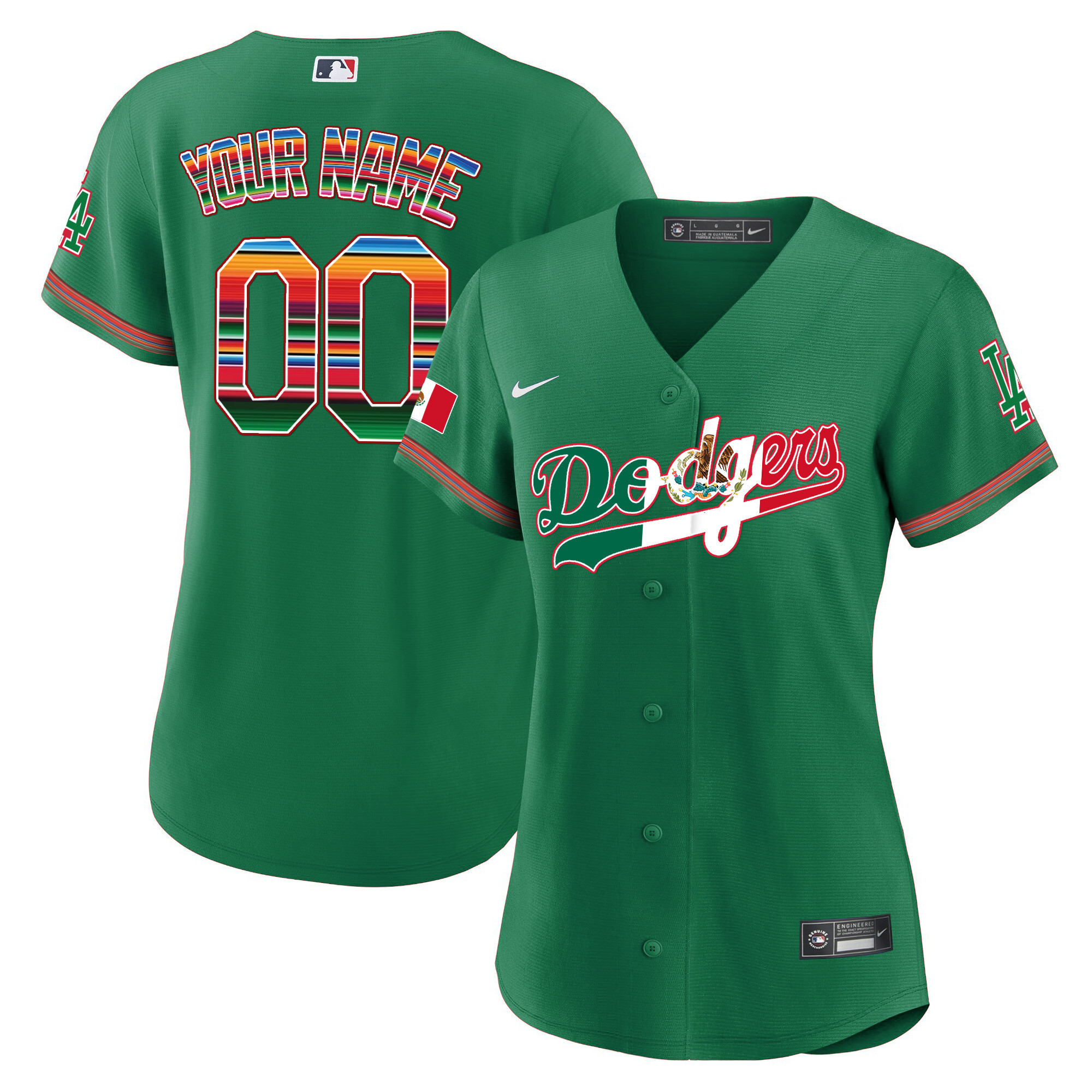 Women Los Angeles Dodgers Mexico Cool Base Limited Custom Green Jersey V4 - All Stitched