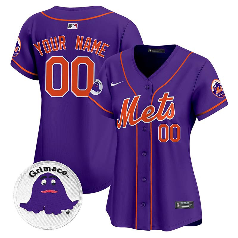 Women New York Mets Grimace Vapor Premier Limited Custom Purple Jersey - All Stitched