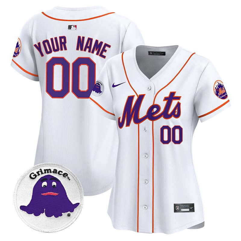 Women New York Mets Grimace Vapor Premier Limited Custom White Jersey - All Stitched