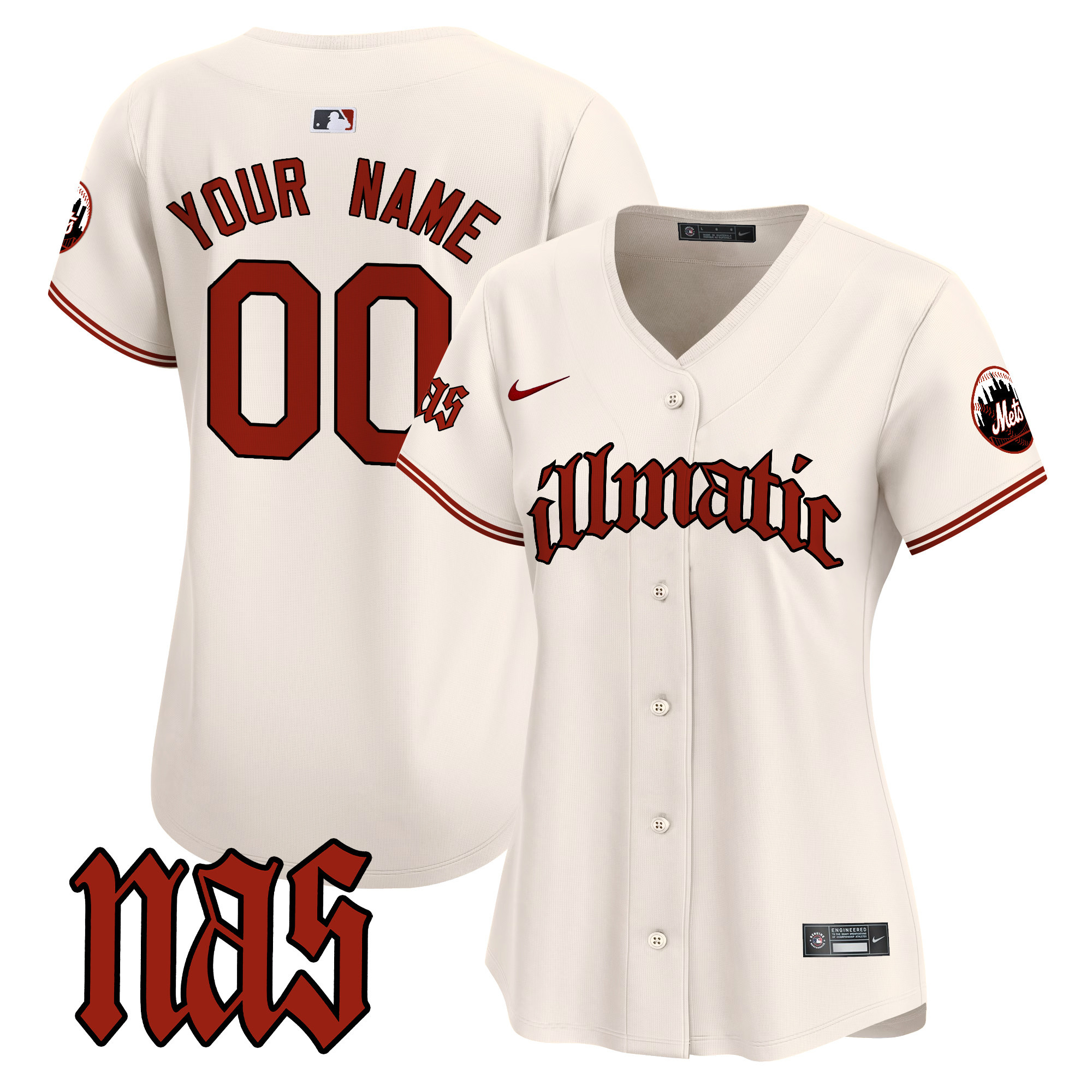 Women New York Mets Nas Illmatic Vapor Premier Limited Custom Cream Jersey - All Stitched