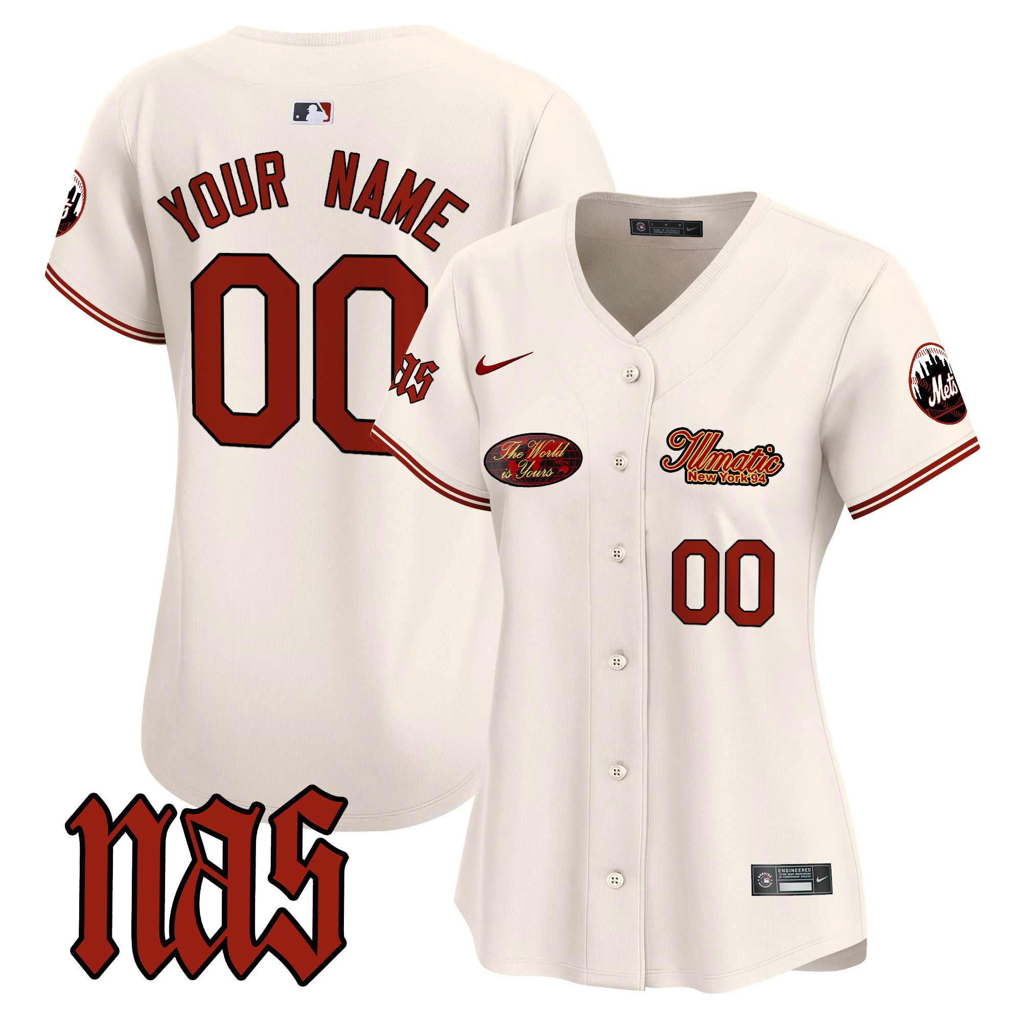 Women New York Mets Nas Illmatic Vapor Premier Limited Custom Cream Jersey V2 - All Stitched
