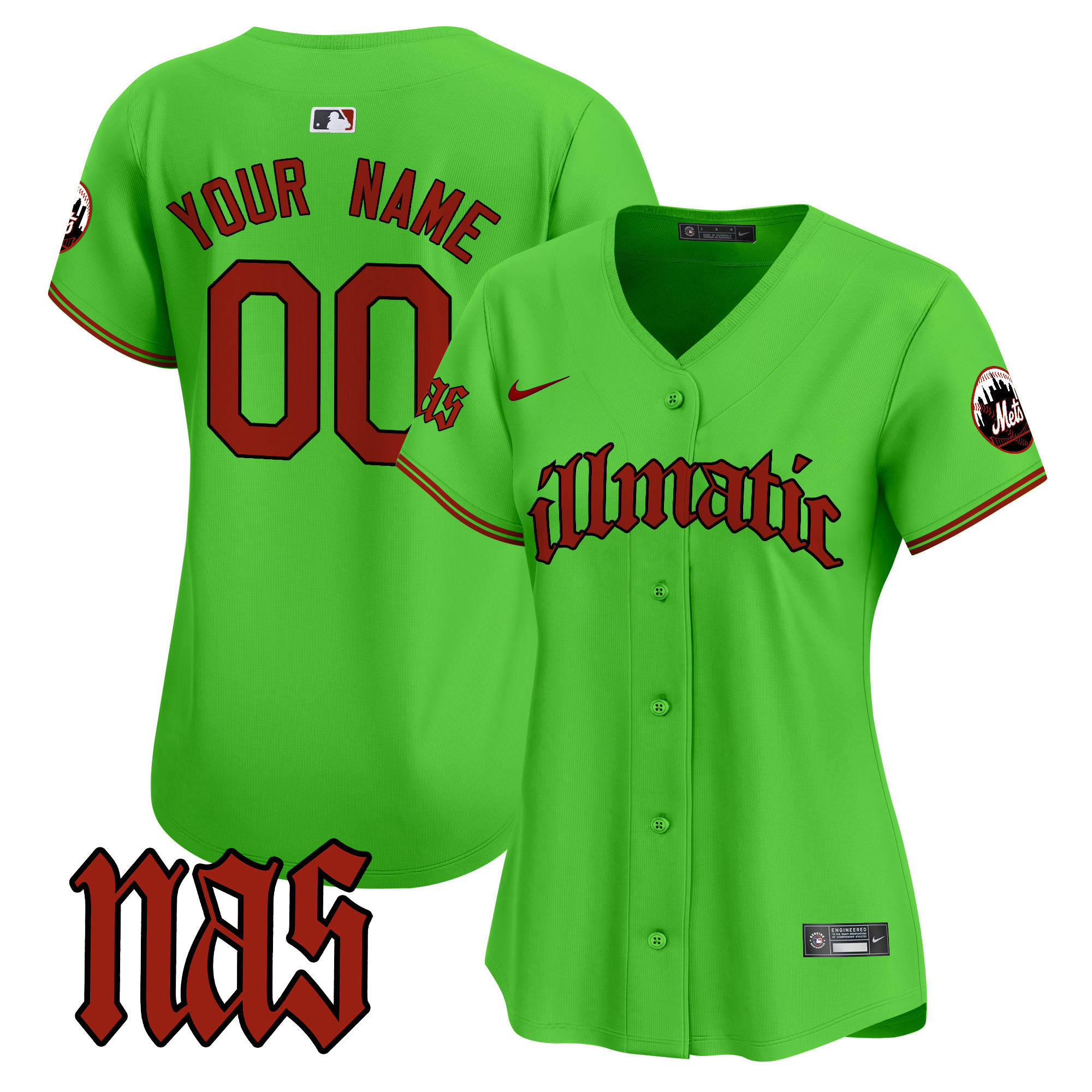 Women New York Mets Nas Illmatic Vapor Premier Limited Custom Green Jersey - All Stitched