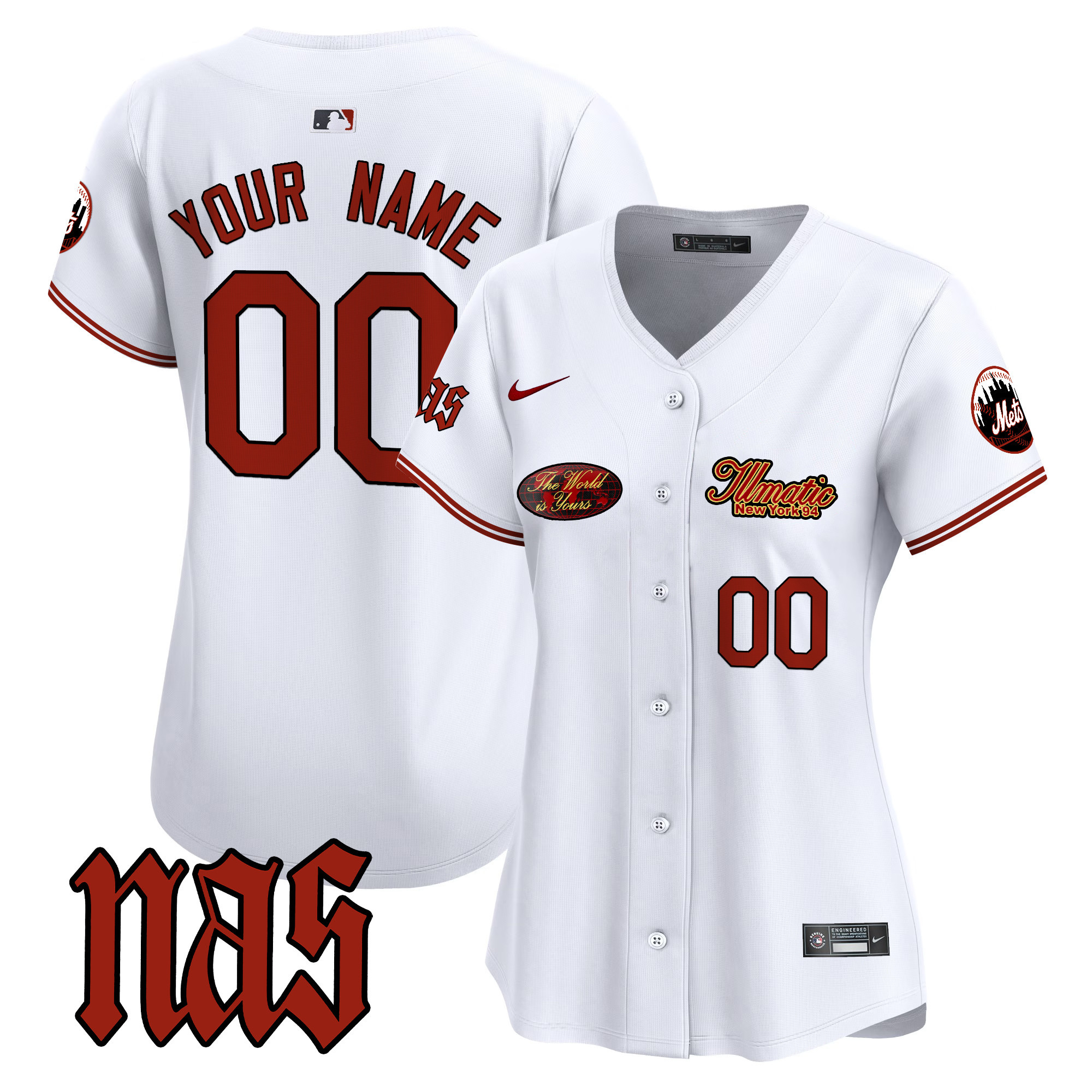 Women New York Mets Nas Illmatic Vapor Premier Limited Custom White Jersey V2 - All Stitched