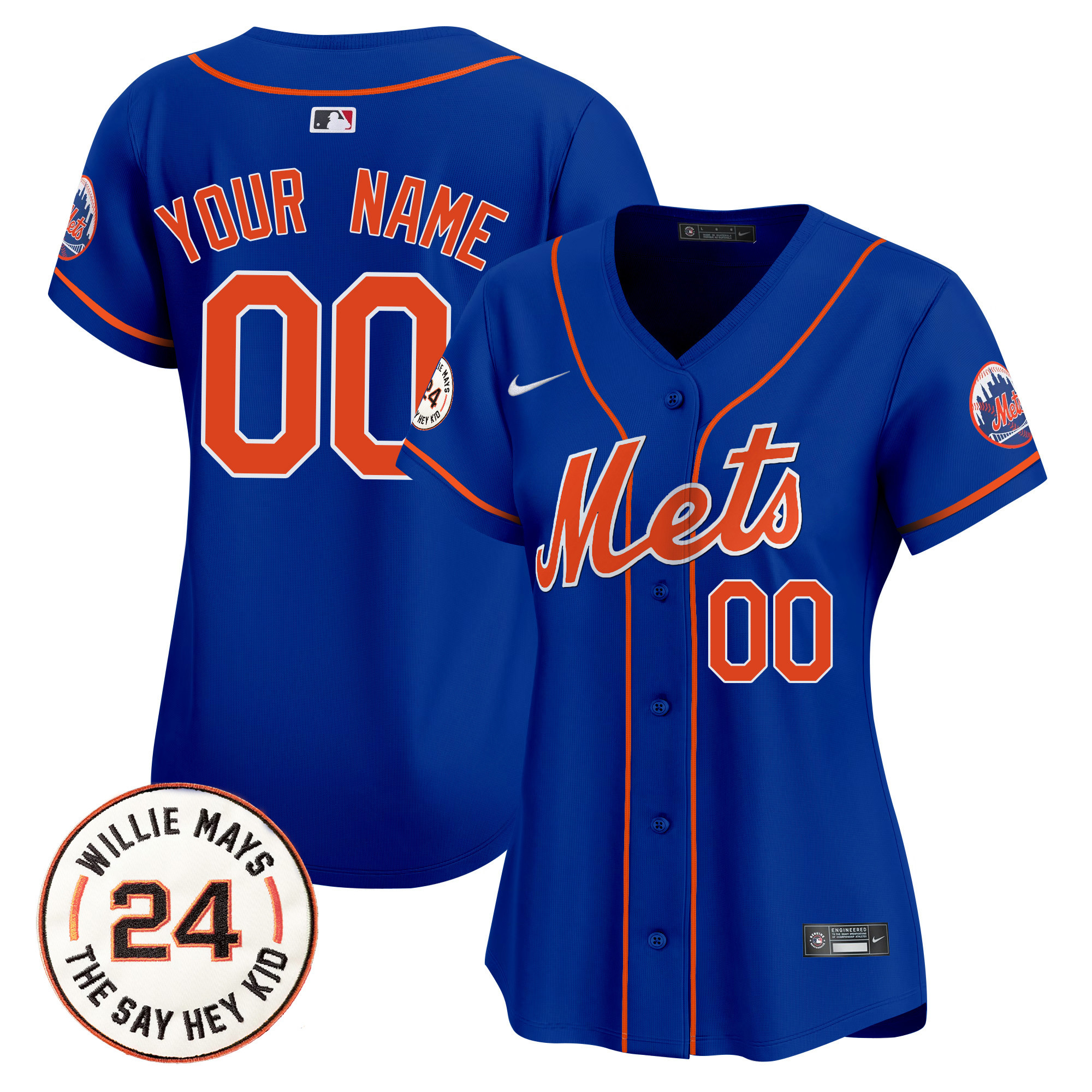Women New York Mets Willie Mays Patch Vapor Premier Limited Custom Royal Jersey - All Stitched