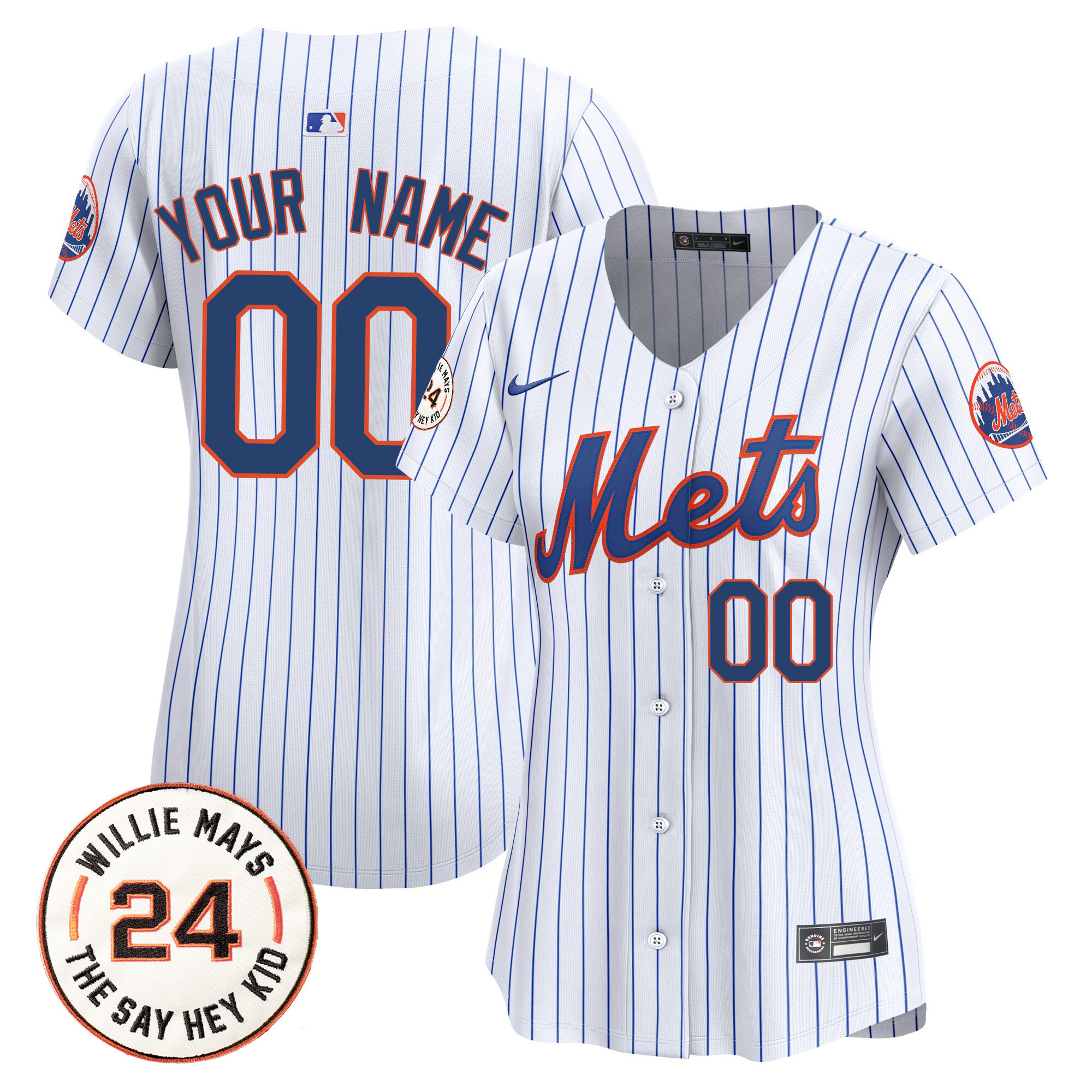 Women New York Mets Willie Mays Patch Vapor Premier Limited Custom White Jersey - All Stitched