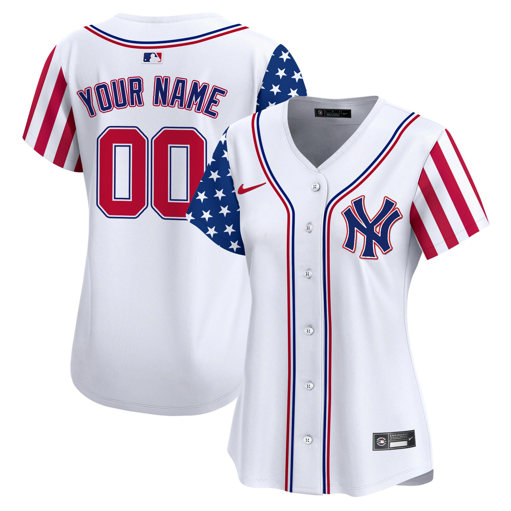 Women New York Yankees 2024 Independence Day Vapor Premier Limited Custom White Jersey - All Stitched