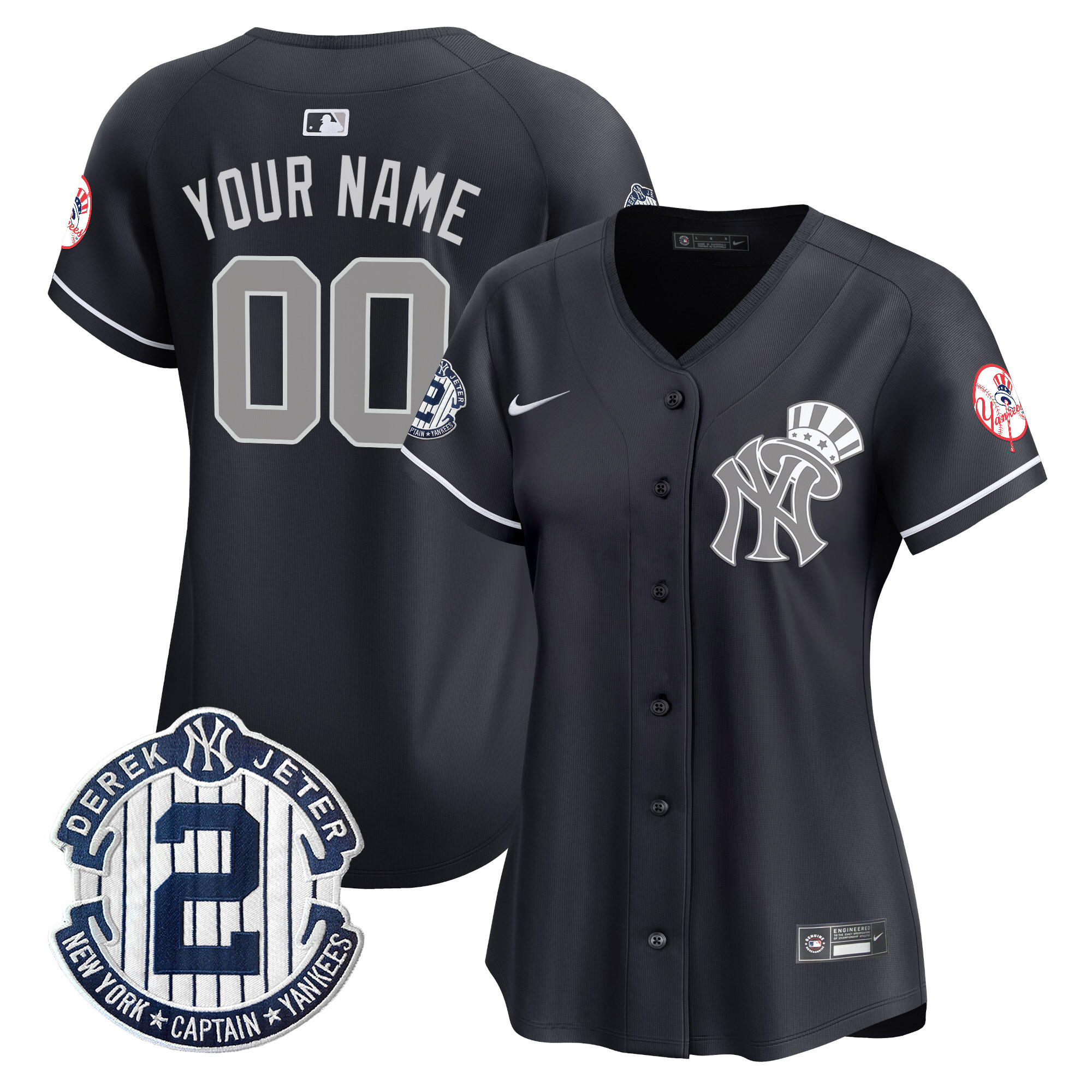 Women New York Yankees Derek Jeter Patch Vapor Premier Limited Custom Alternate Jersey V2 - All Stitched