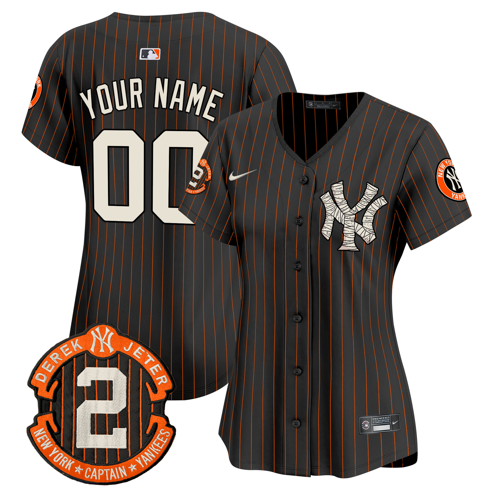 Women New York Yankees Halloween Vapor Premier Limited Custom Black Pinstripe Jersey - All Stitched