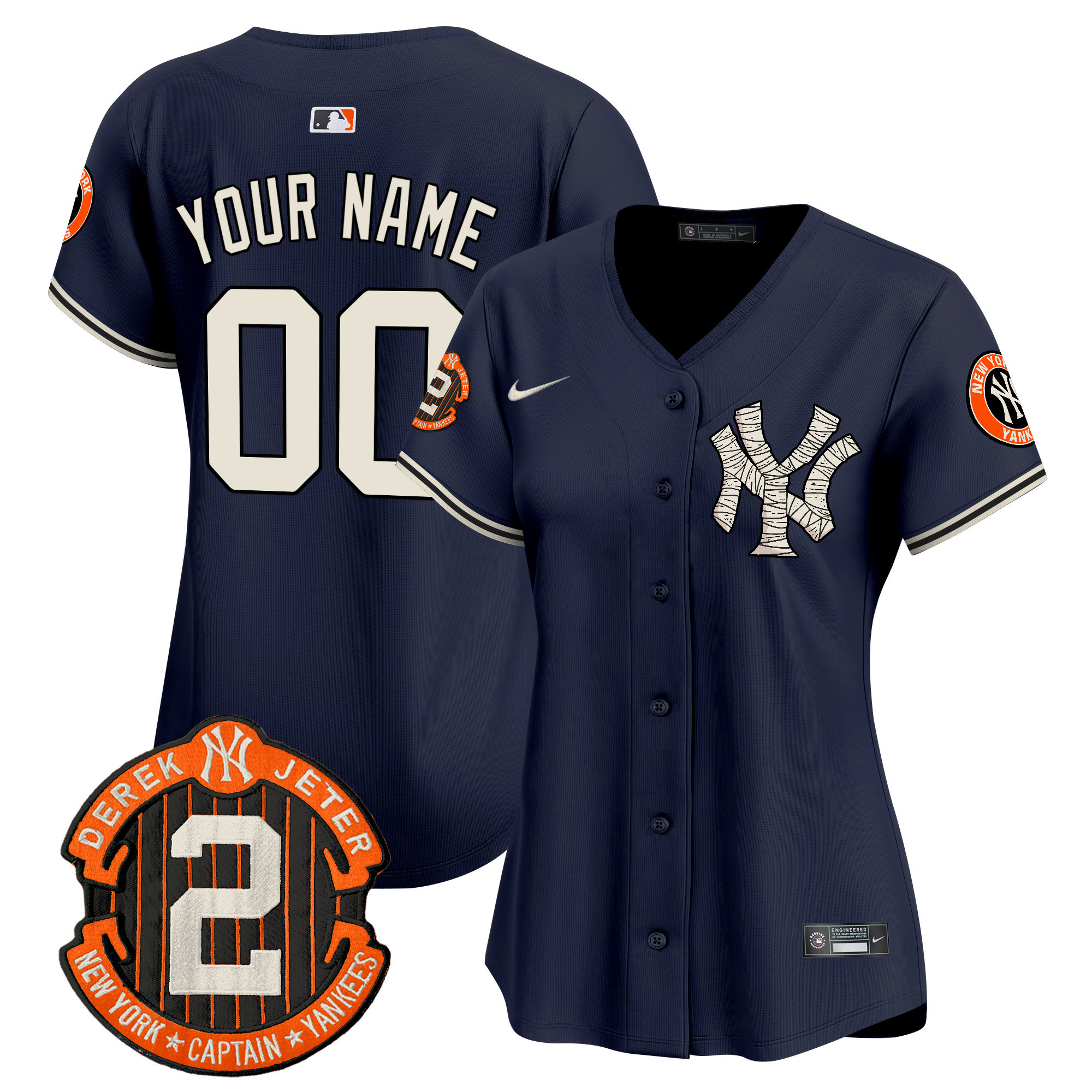 Women New York Yankees Halloween Vapor Premier Limited Custom Navy Jersey - All Stitched