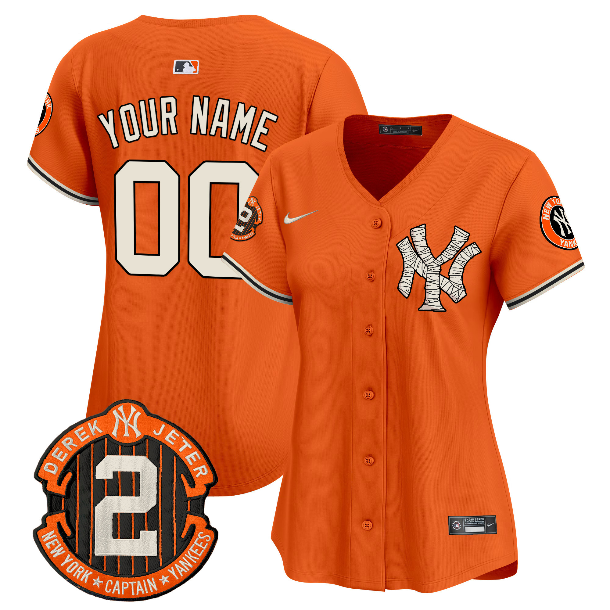 Women New York Yankees Halloween Vapor Premier Limited Custom Orange Jersey - All Stitched