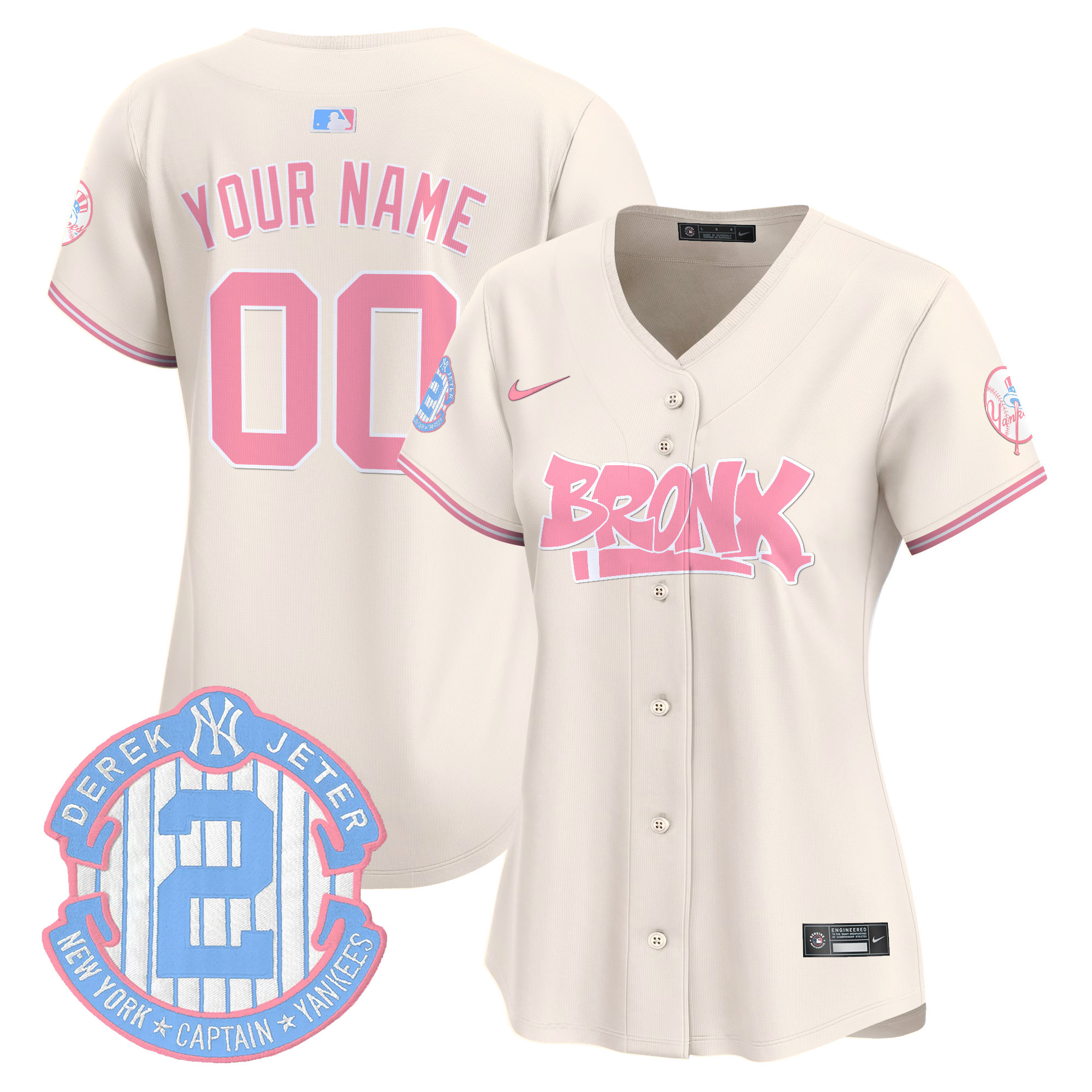 Women New York Yankees The Bronx Graffiti Bubblegum Pink Vapor Premier Limited Custom Cream Jersey - All Stitched