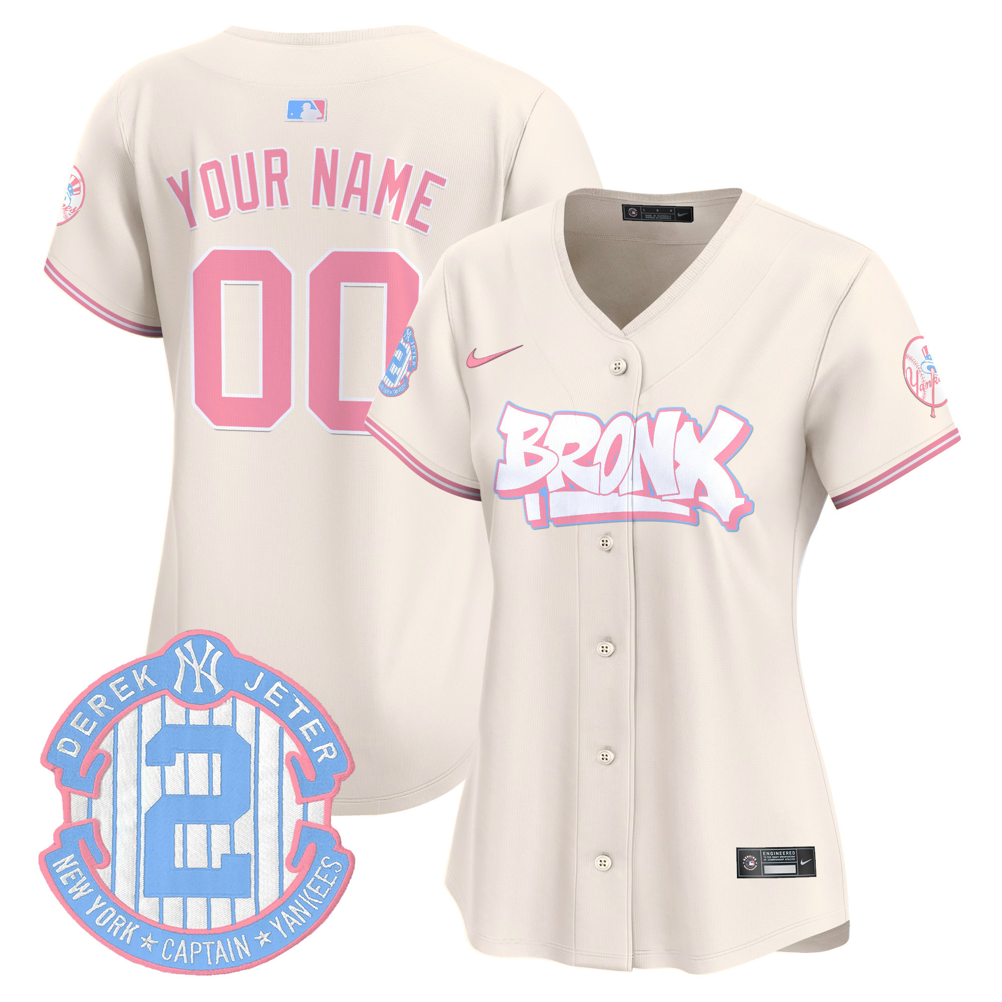 Women New York Yankees The Bronx Graffiti Bubblegum Pink Vapor Premier Limited Custom Cream Jersey V2 - All Stitched