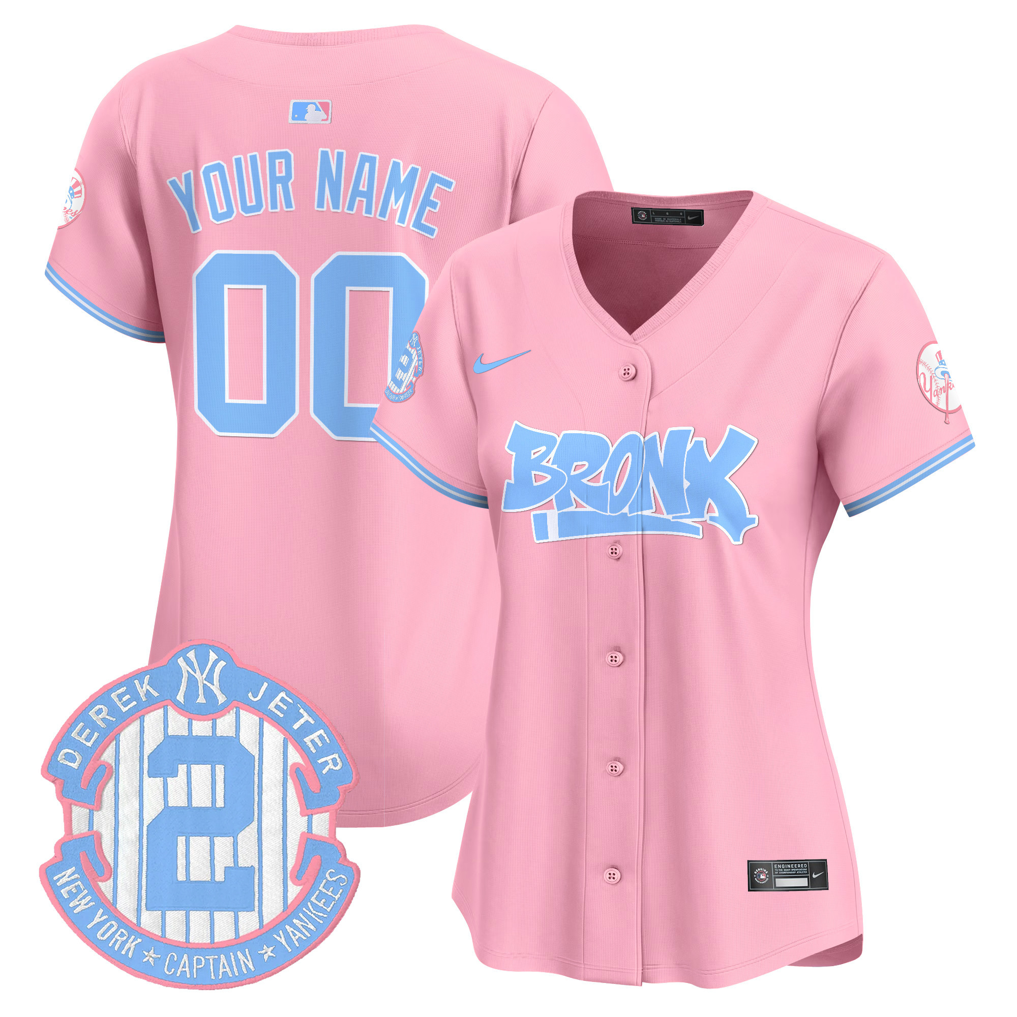 Women New York Yankees The Bronx Graffiti Bubblegum Pink Vapor Premier Limited Custom Pink Jersey - All Stitched