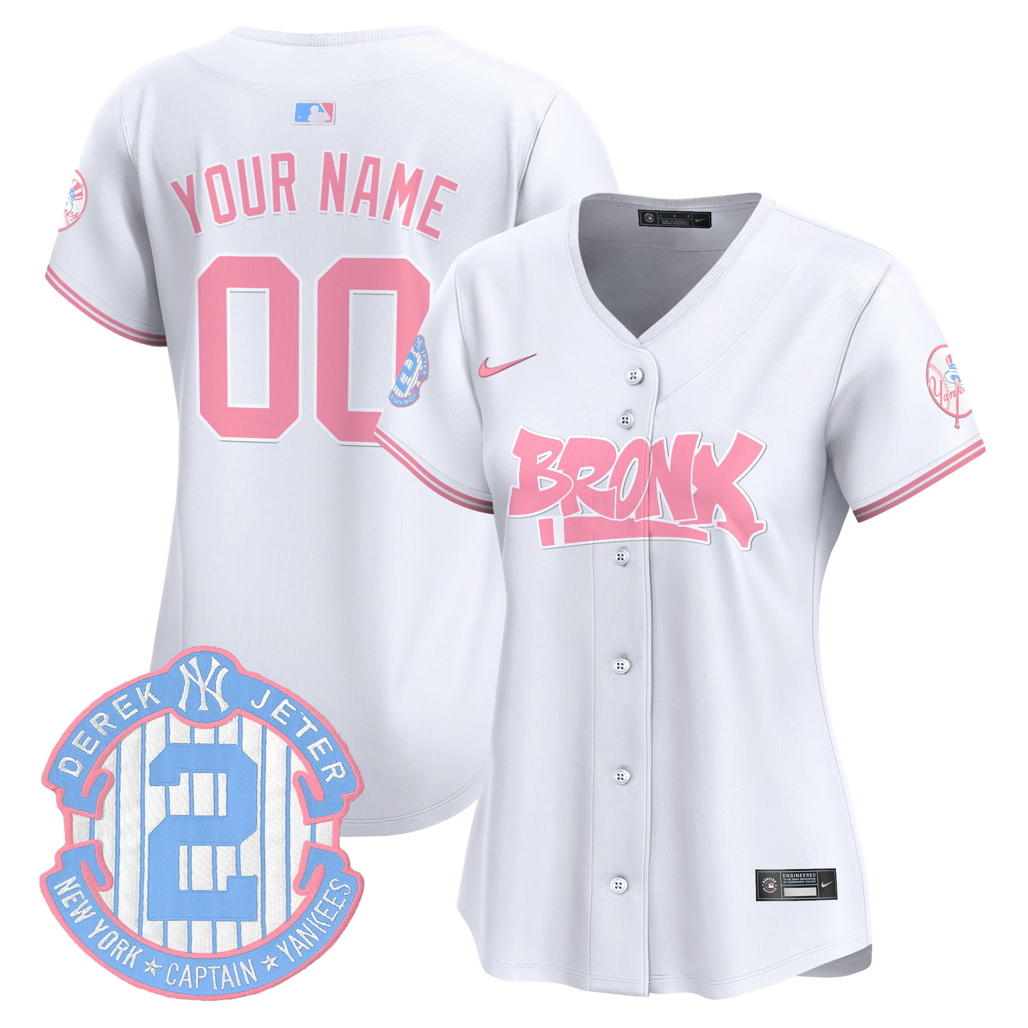 Women New York Yankees The Bronx Graffiti Bubblegum Pink Vapor Premier Limited Custom White Jersey - All Stitched