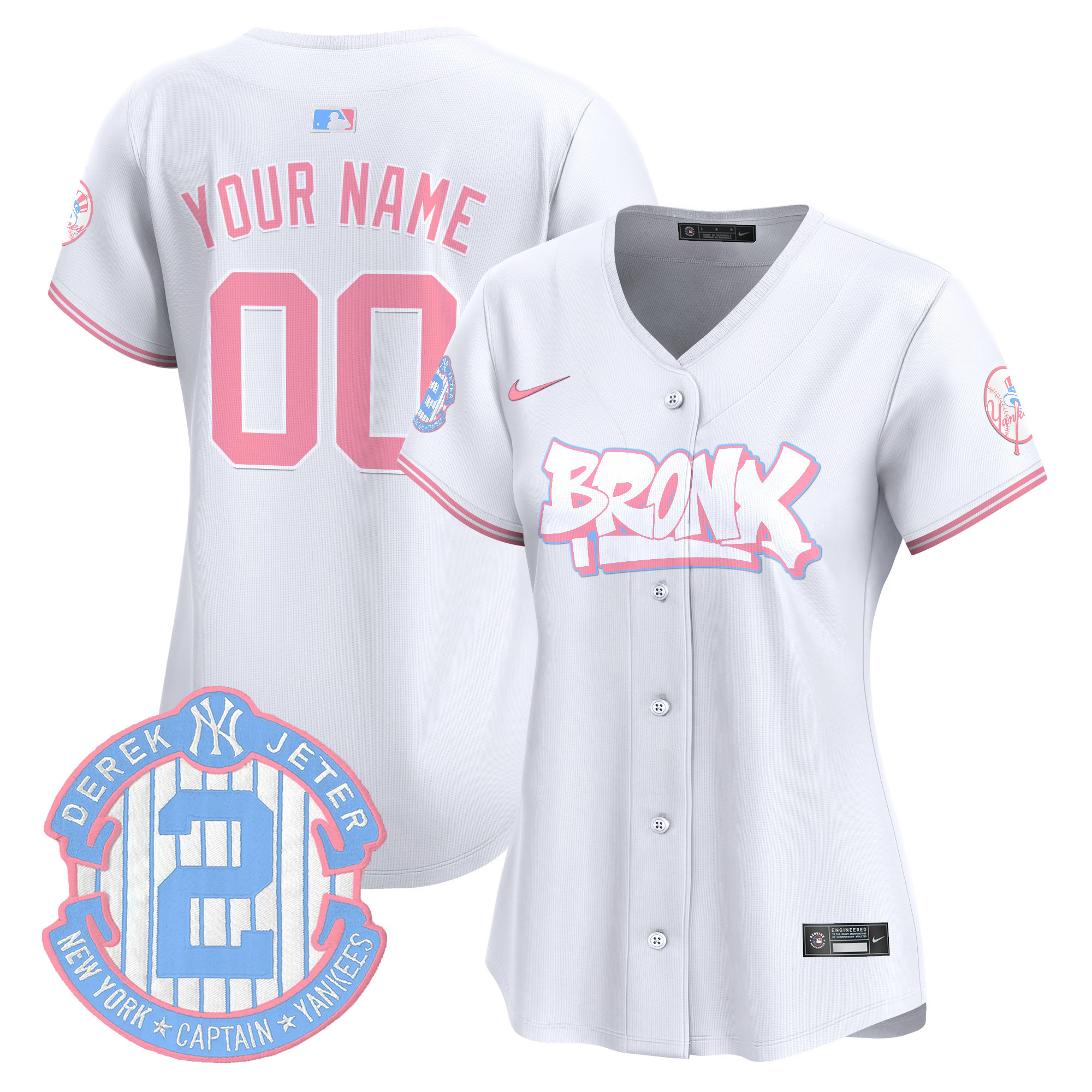 Women New York Yankees The Bronx Graffiti Bubblegum Pink Vapor Premier Limited Custom White Jersey V2 - All Stitched