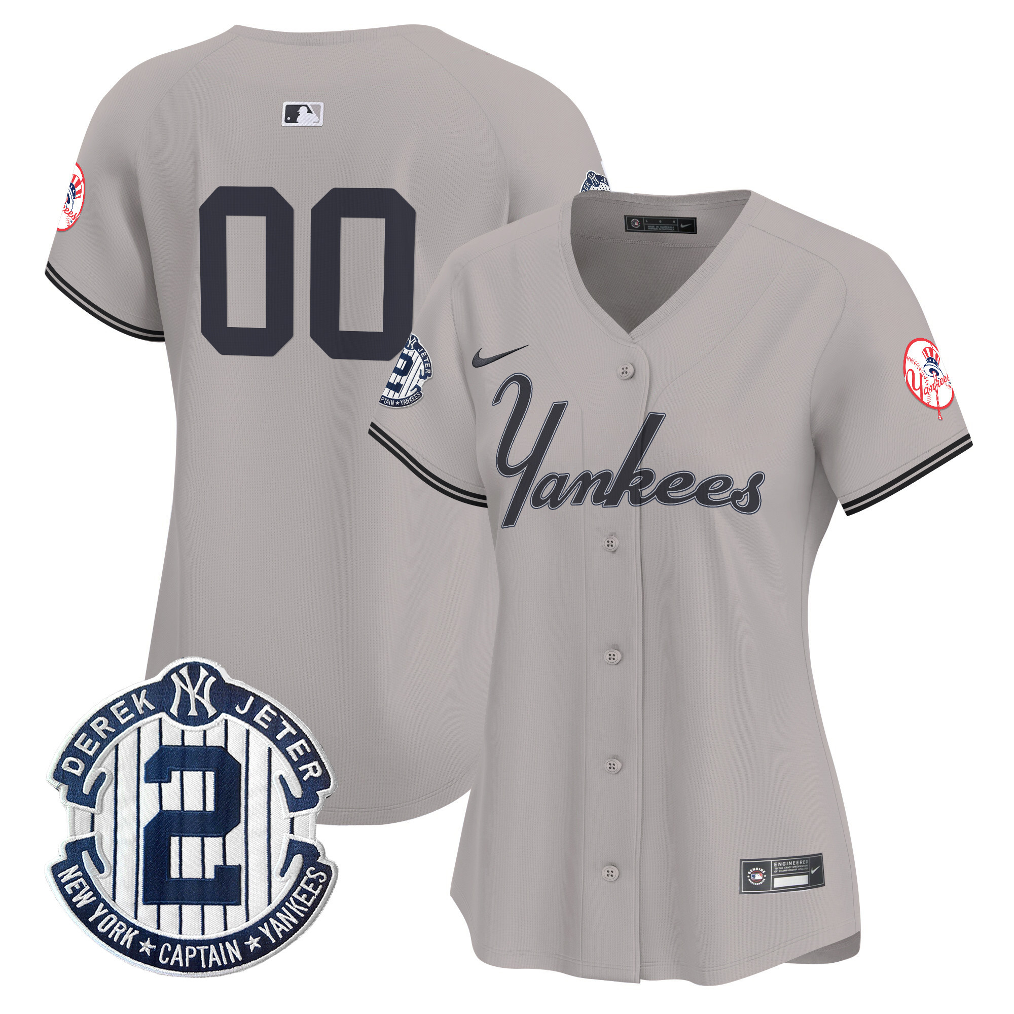 Women New York Yankees Throwback Vapor Premier Limited Custom Gray Jersey V2 - All Stitched