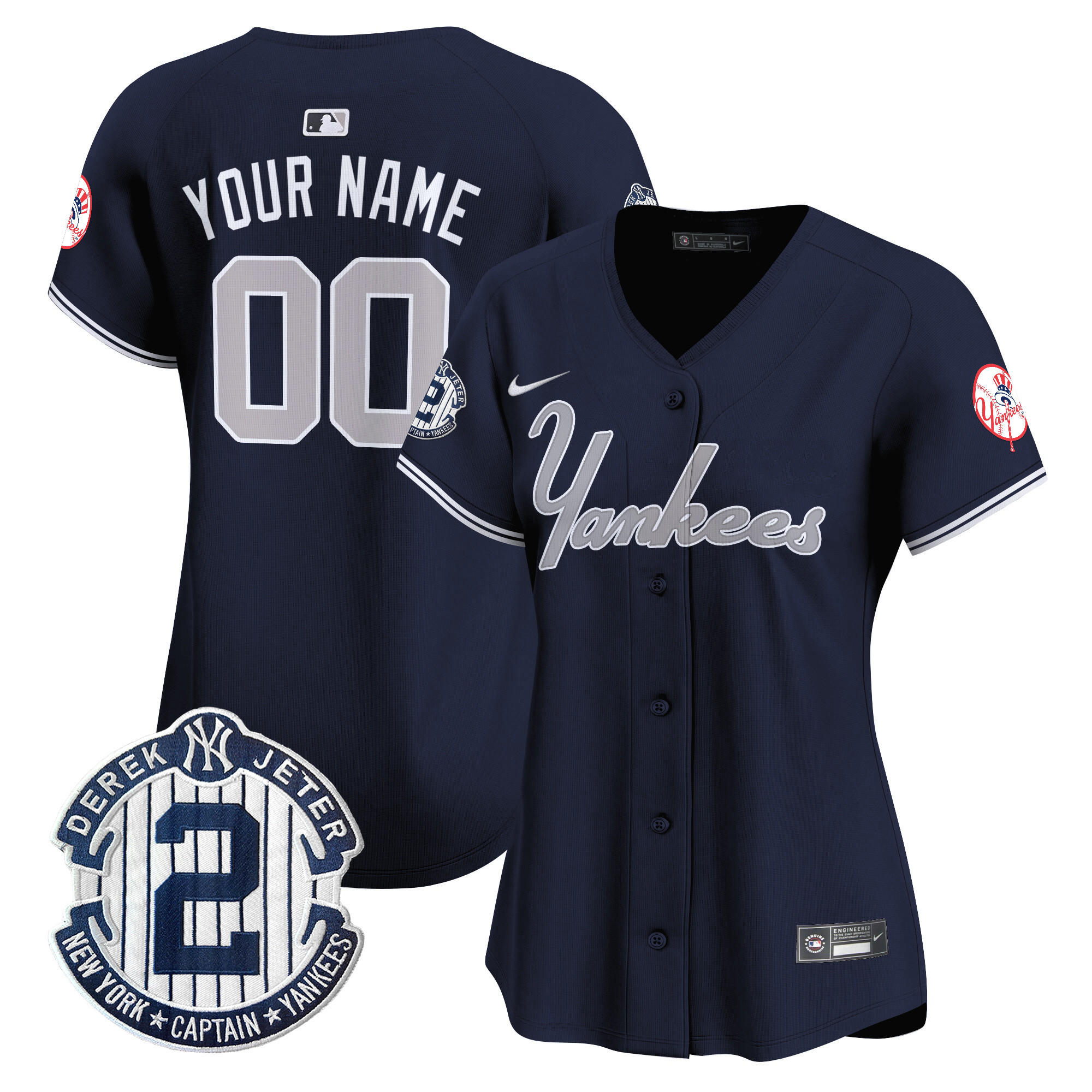 Women New York Yankees Throwback Vapor Premier Limited Custom Navy Jersey - All Stitched