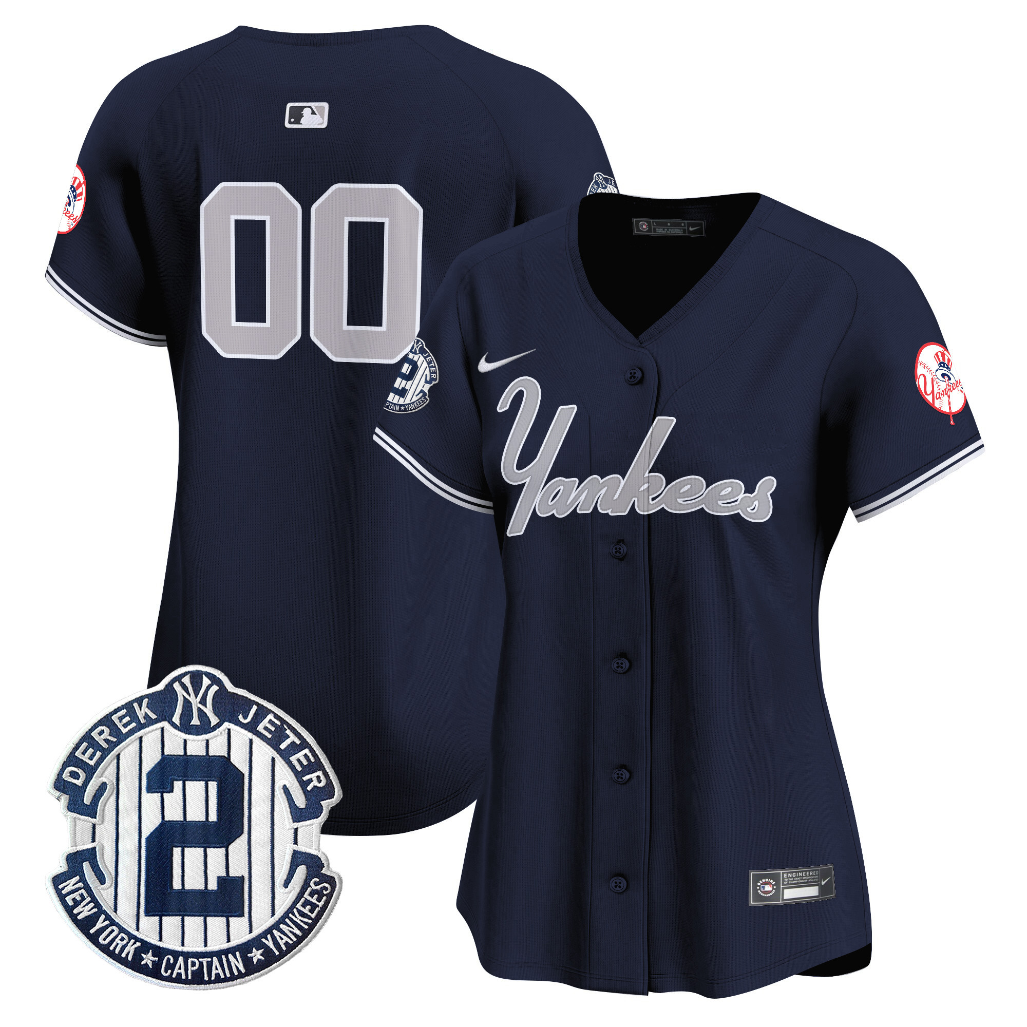 Women New York Yankees Throwback Vapor Premier Limited Custom Navy Jersey V2 - All Stitched