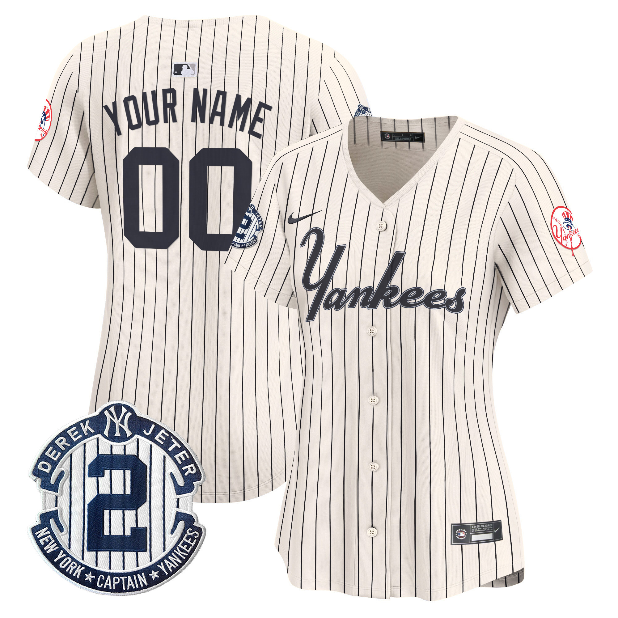 Women New York Yankees Throwback Vapor Premier Limited Custom Pinstripe Cream Jersey - All Stitched