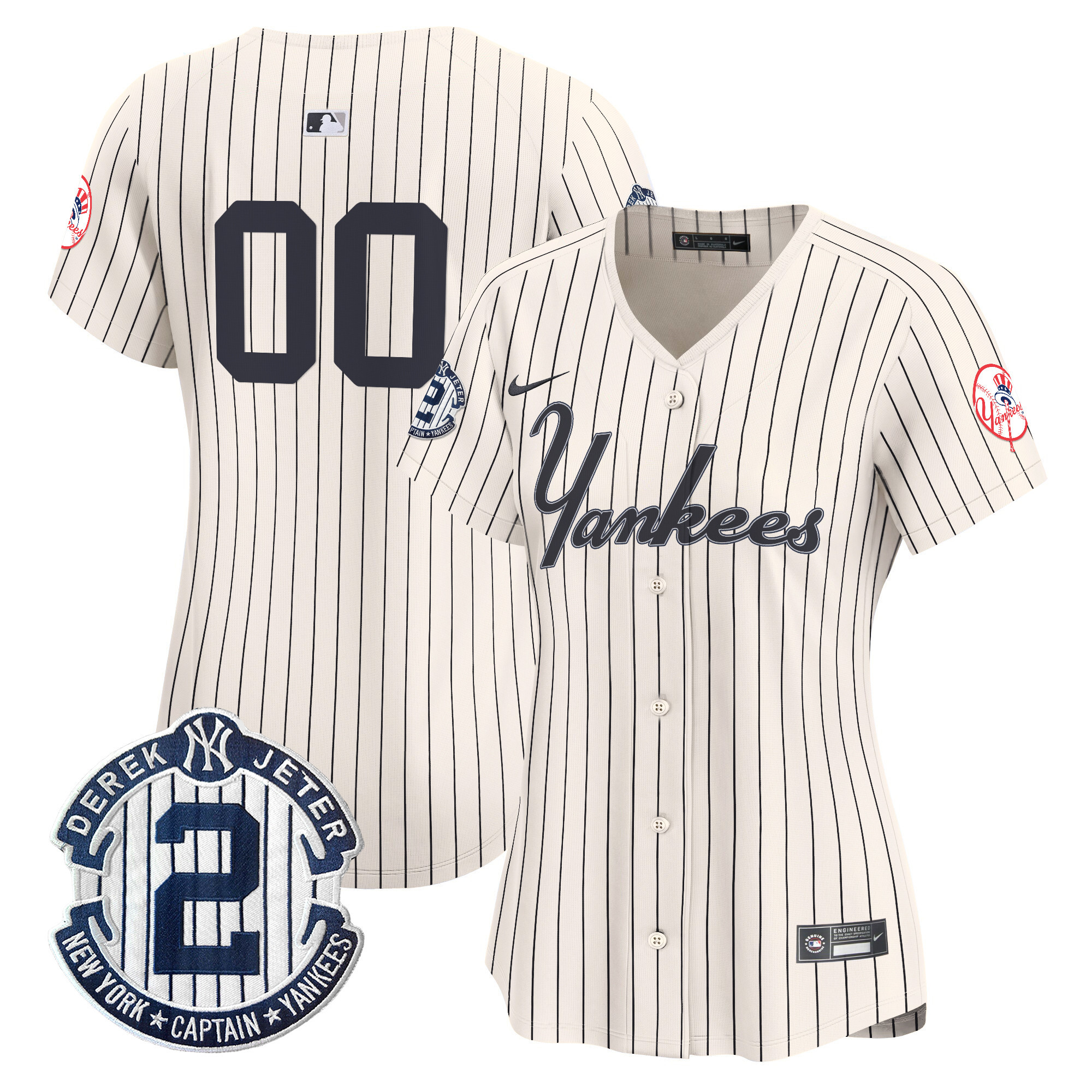 Women New York Yankees Throwback Vapor Premier Limited Custom Pinstripe Cream Jersey V2 - All Stitched